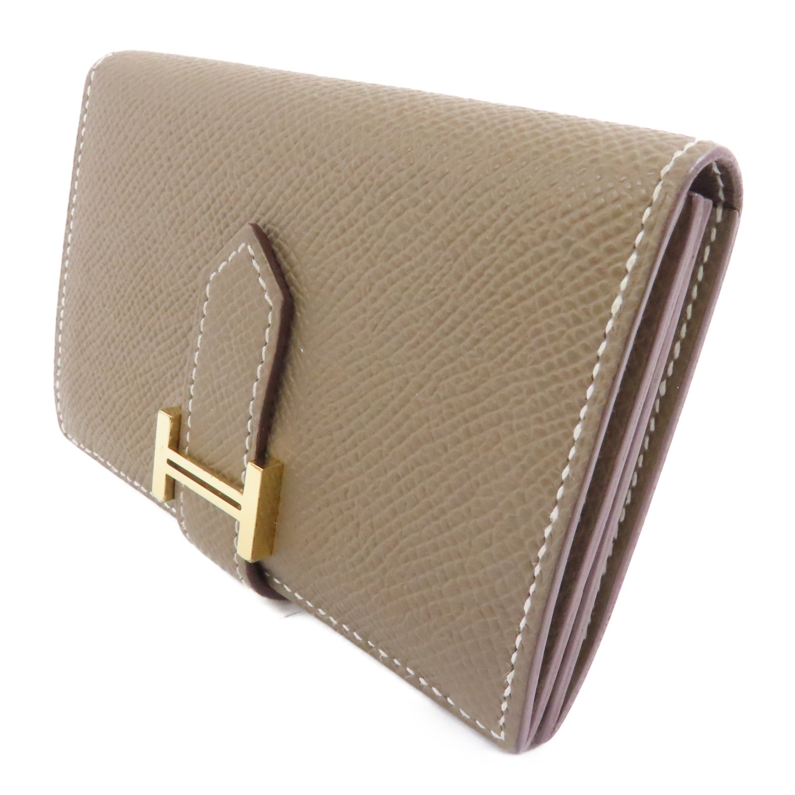 HERMES Epsom皮革Bearn Card Case金扣卡片套Etoupe/米灰色
