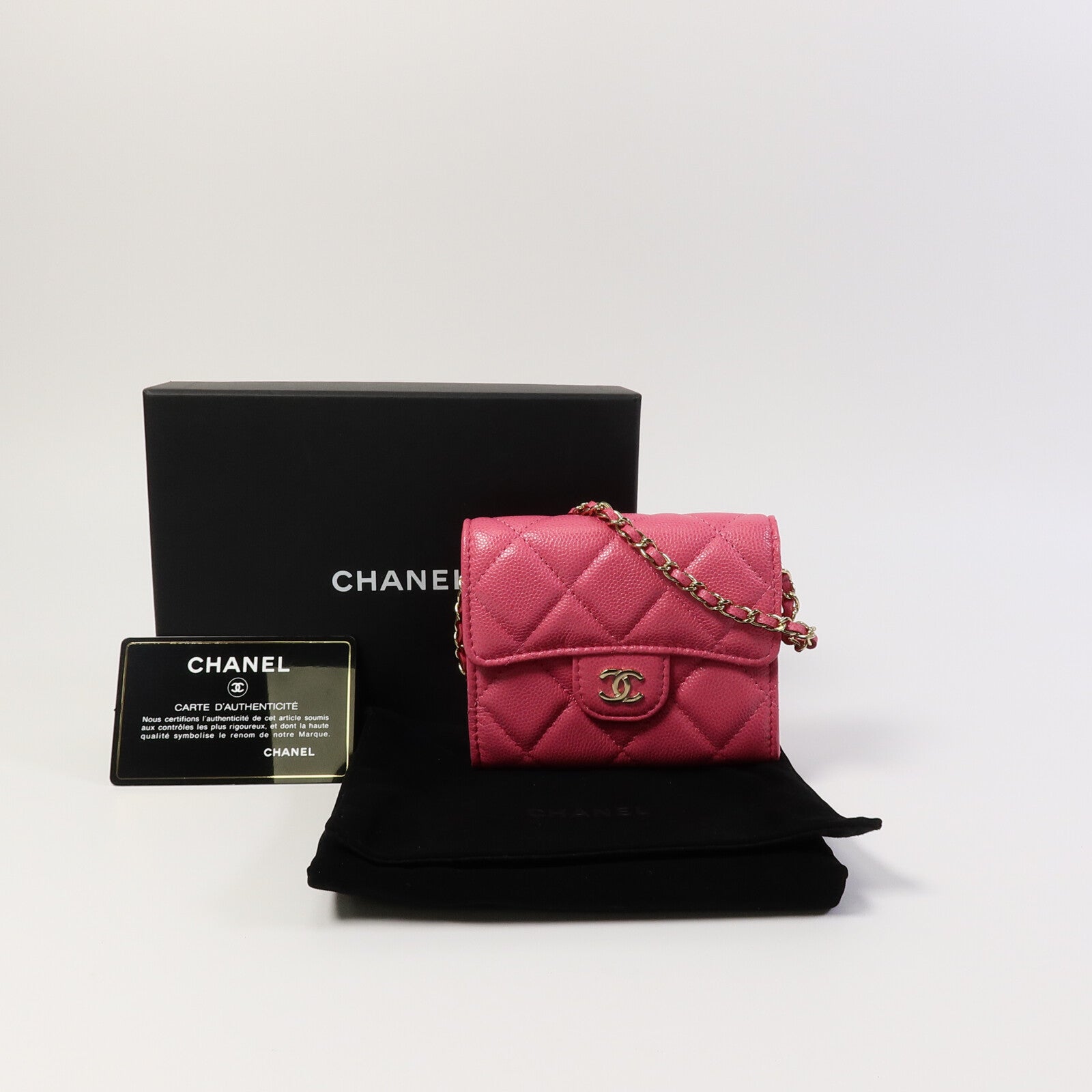 CHANEL 牛皮皮革Quiled Flap Card Holder On Chain鏈帶肩背袋