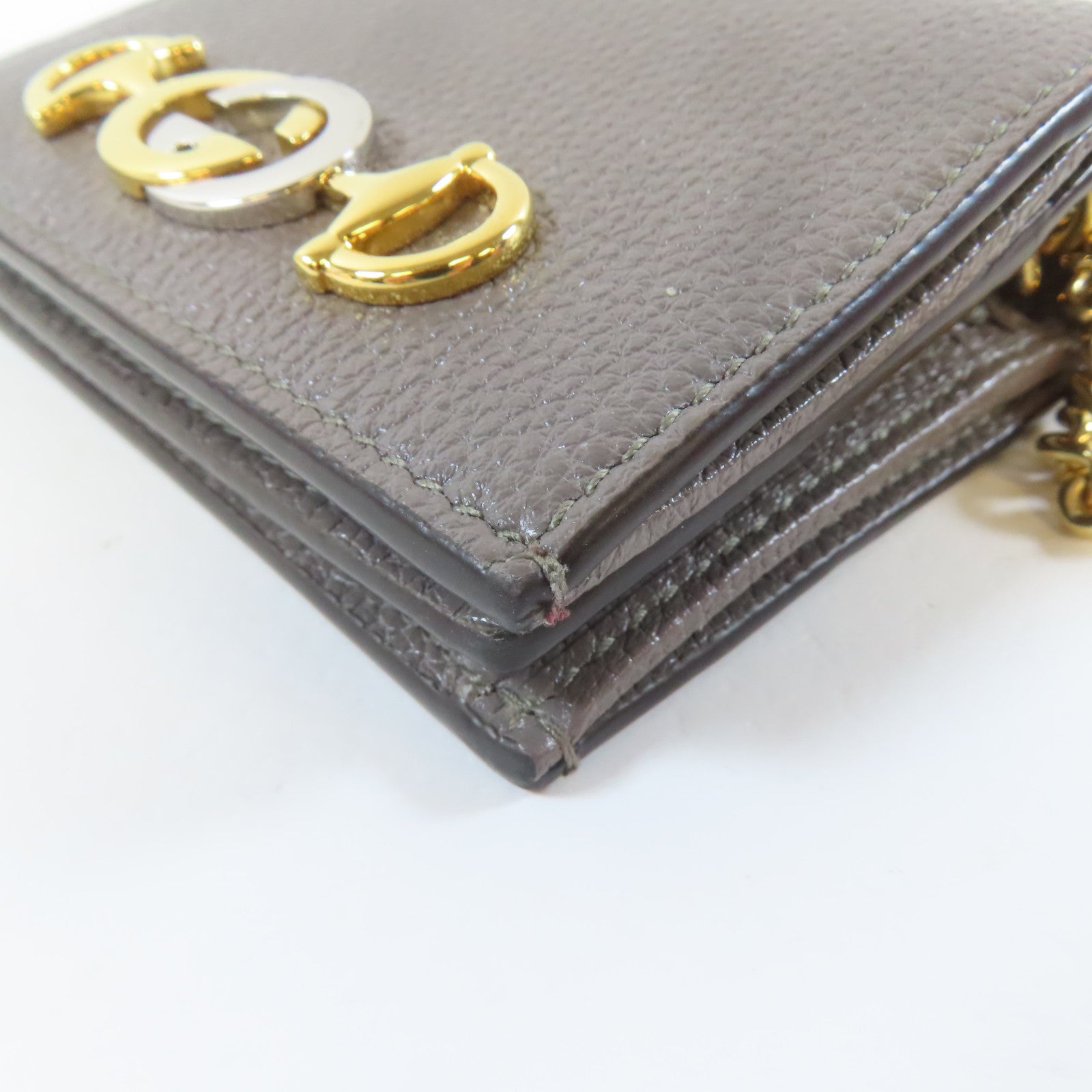 GUCCI 【激減優惠】牛皮皮革Bifold Wallet金扣/銀扣錢包灰色