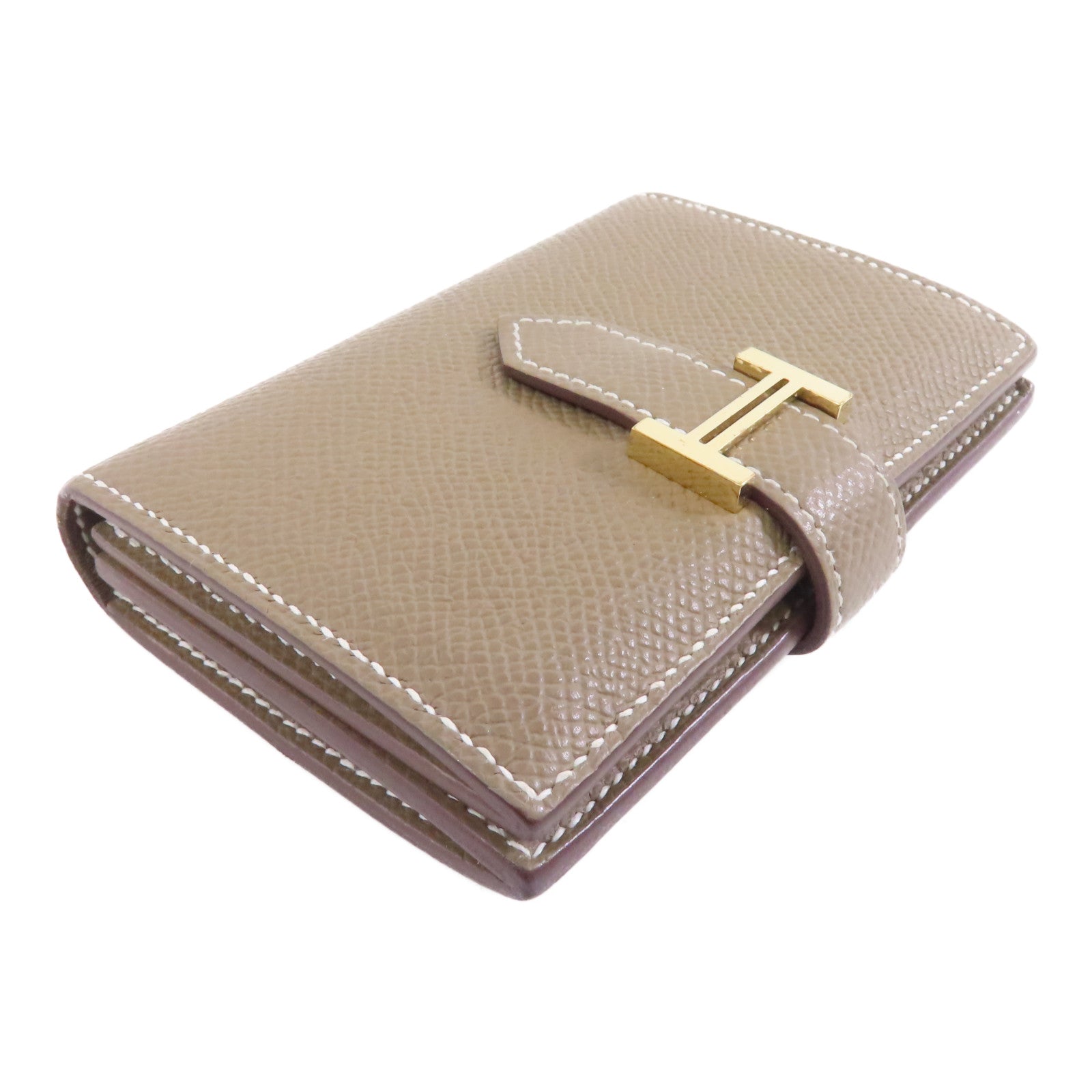 HERMES Epsom皮革Bearn Card Case金扣卡片套Etoupe/米灰色