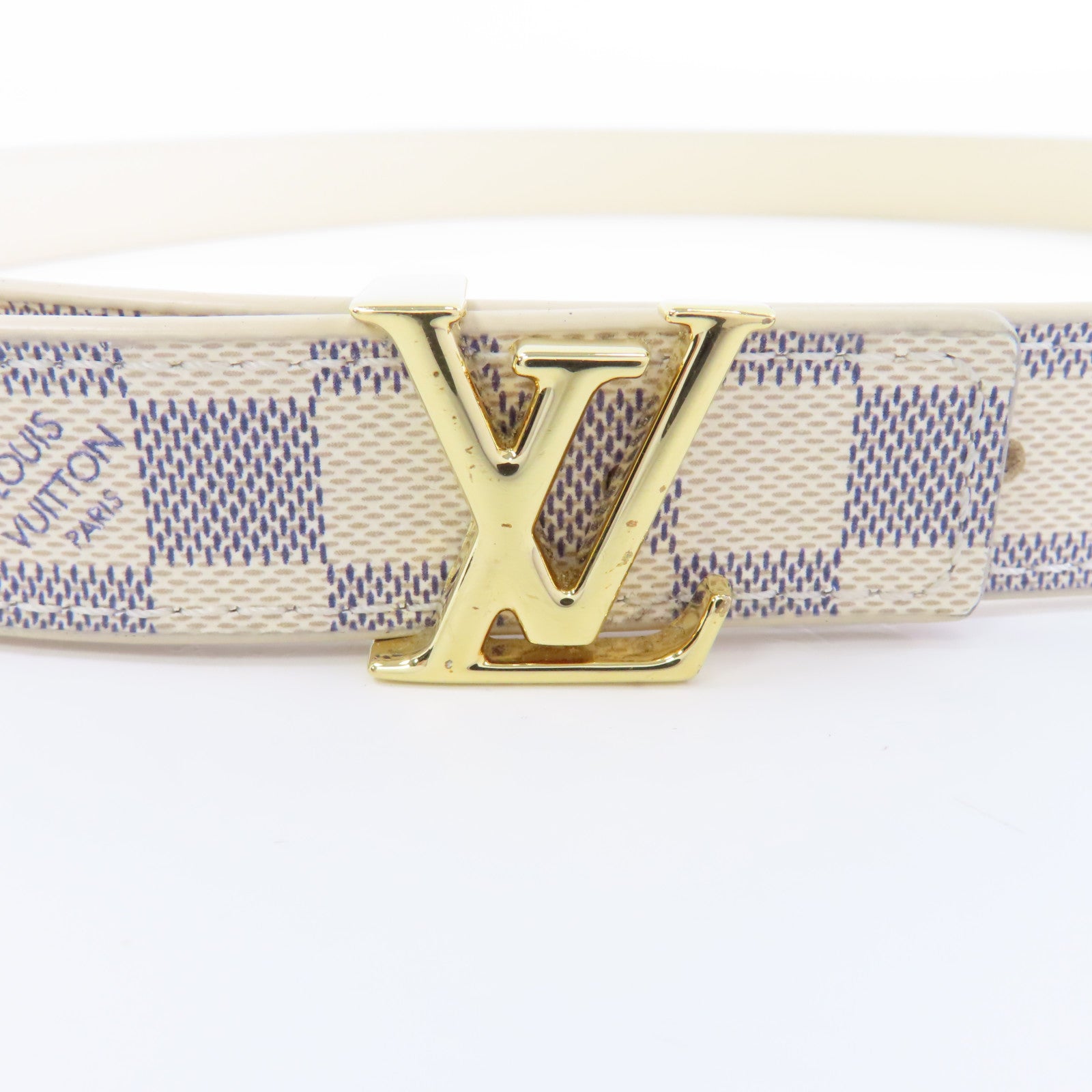LOUIS VUITTON Damier Azur Belt 80cm金扣皮帶米色