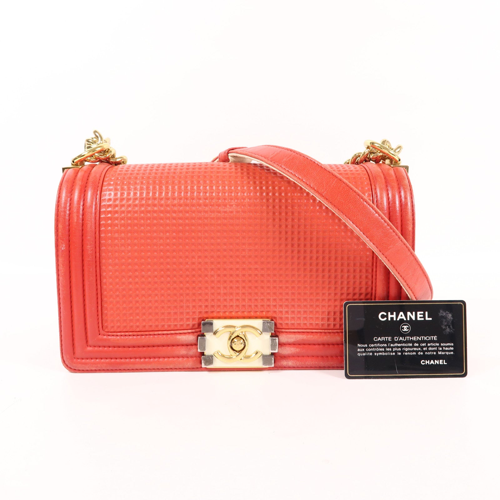 CHANEL 牛皮皮革Boy 25金扣鏈帶肩背袋