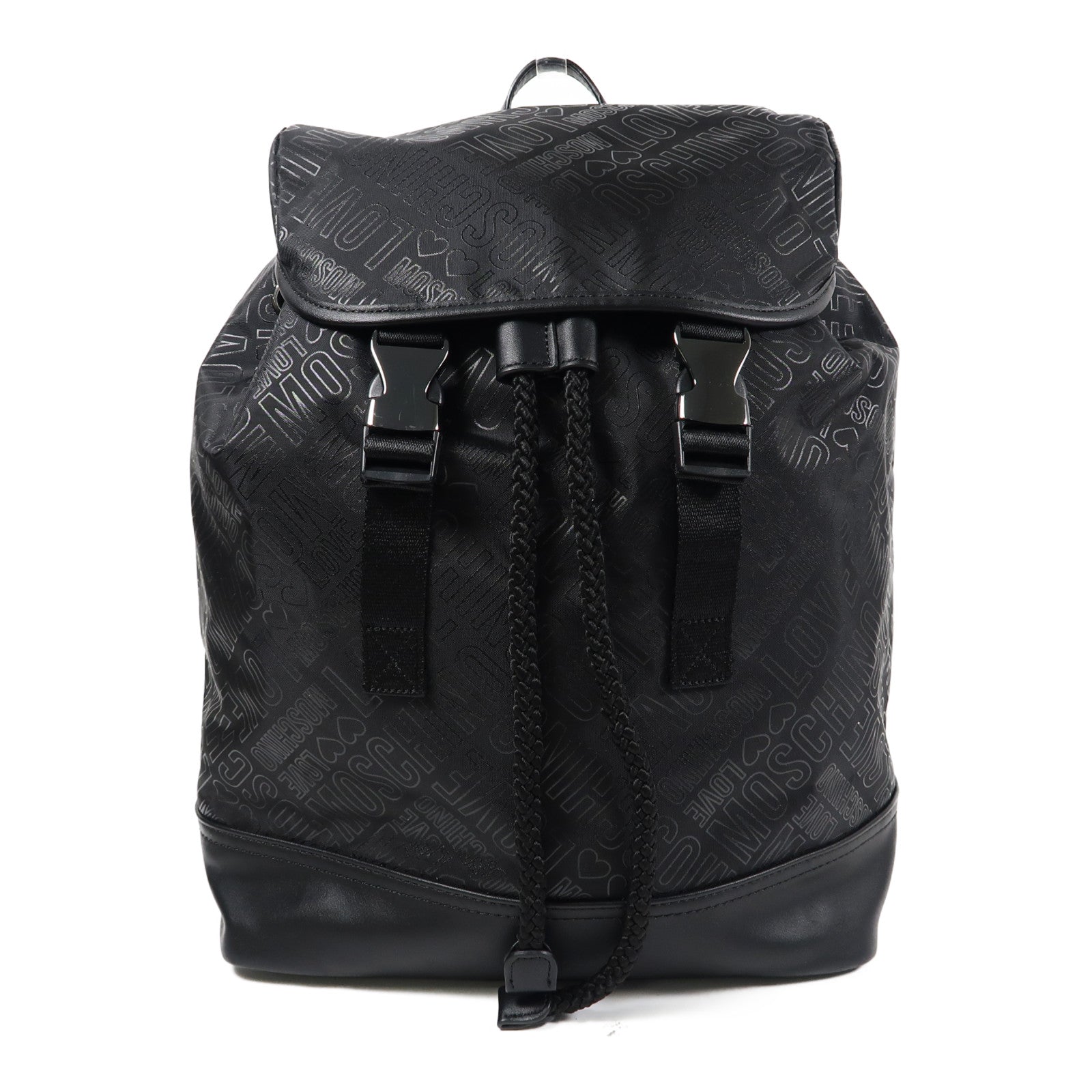 MOSCHINO 尼龍Backpack銀扣背包黑色