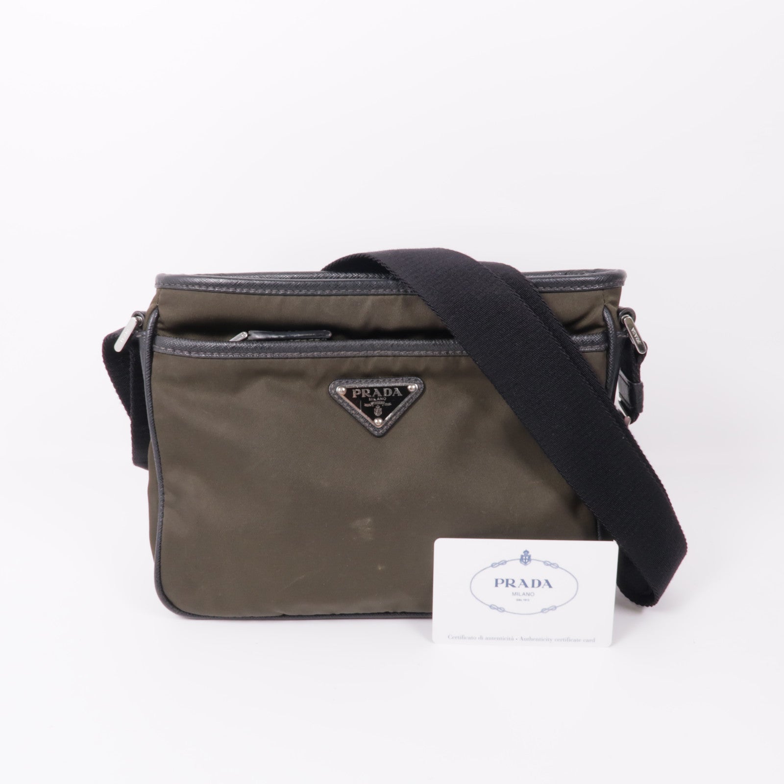 PRADA 帆布Shoulder Bag銀扣肩背袋