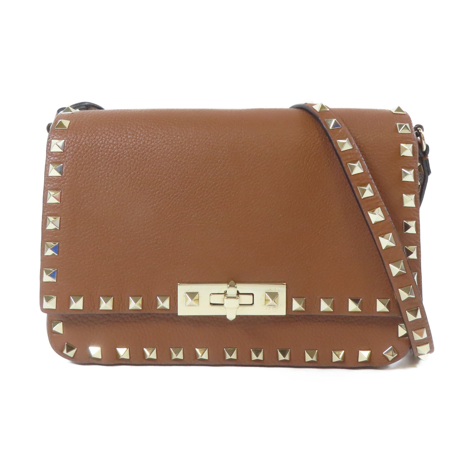 Valentino 牛皮皮革Shoulder Bag金扣肩背袋啡色