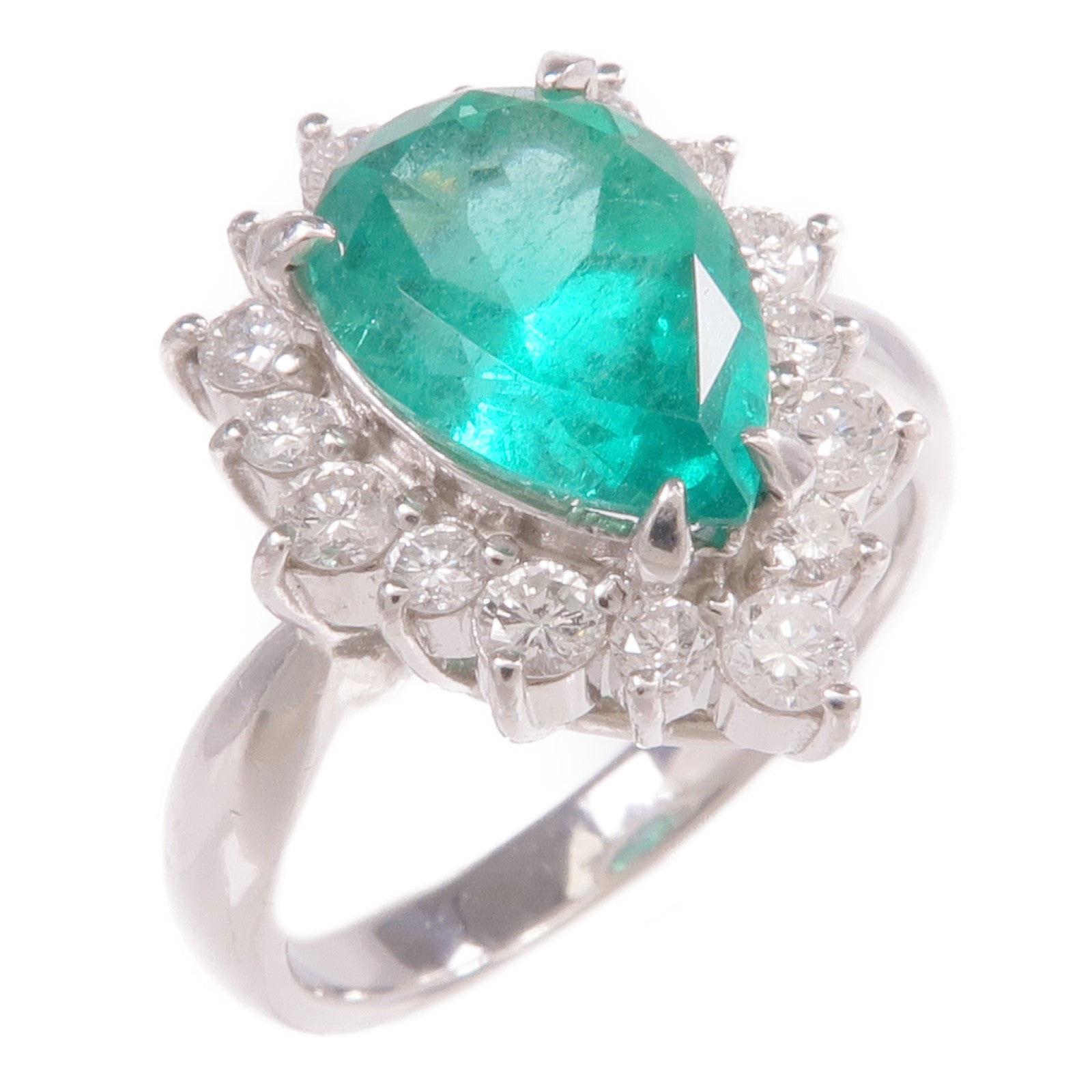 JEWELRY PT900鉑金Emerald Diamond Ring綠寶石/鑽石戒指US#6