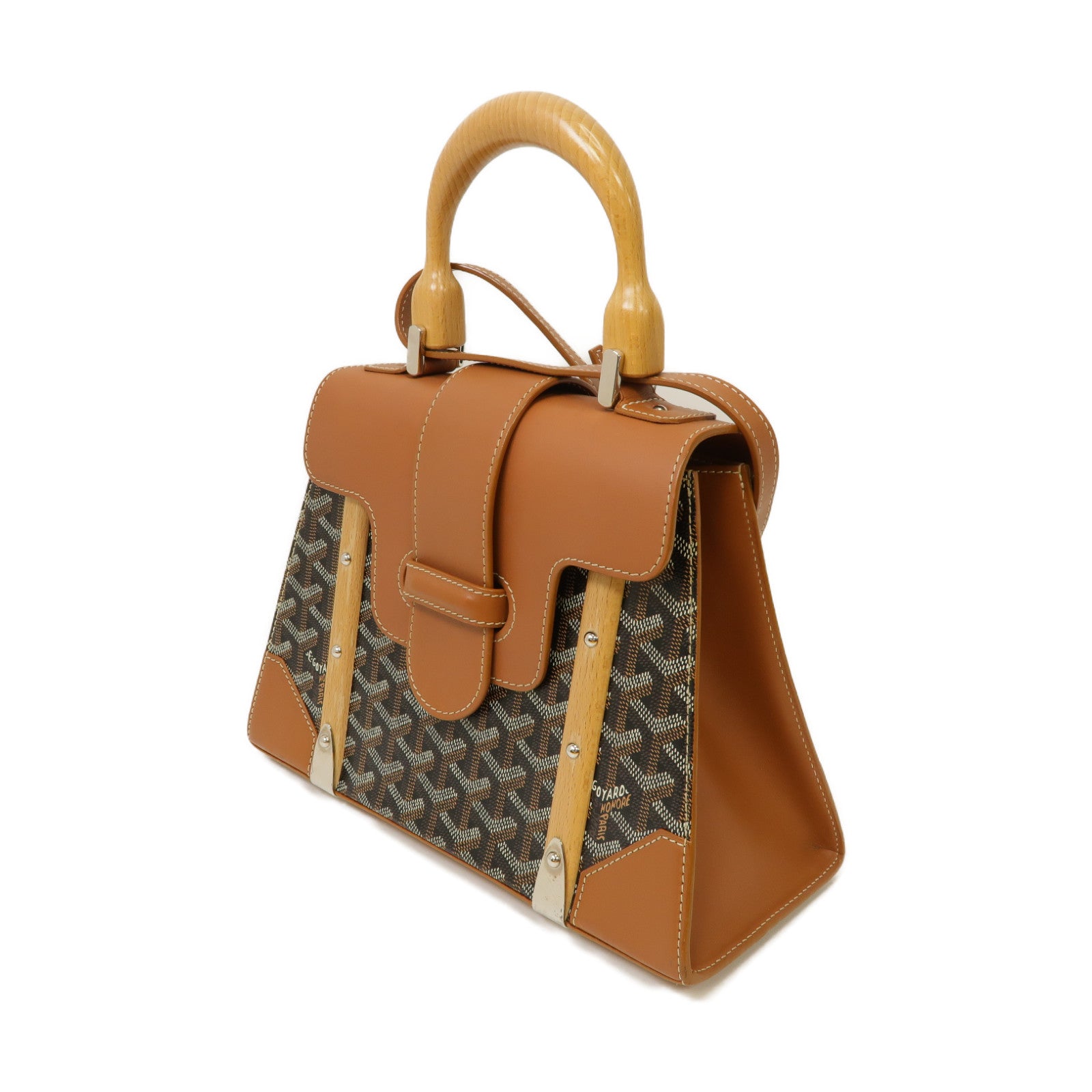 GOYARD 皮革/塗層帆布Saigon PM銀扣手挽肩背兩用袋黑色/啡色