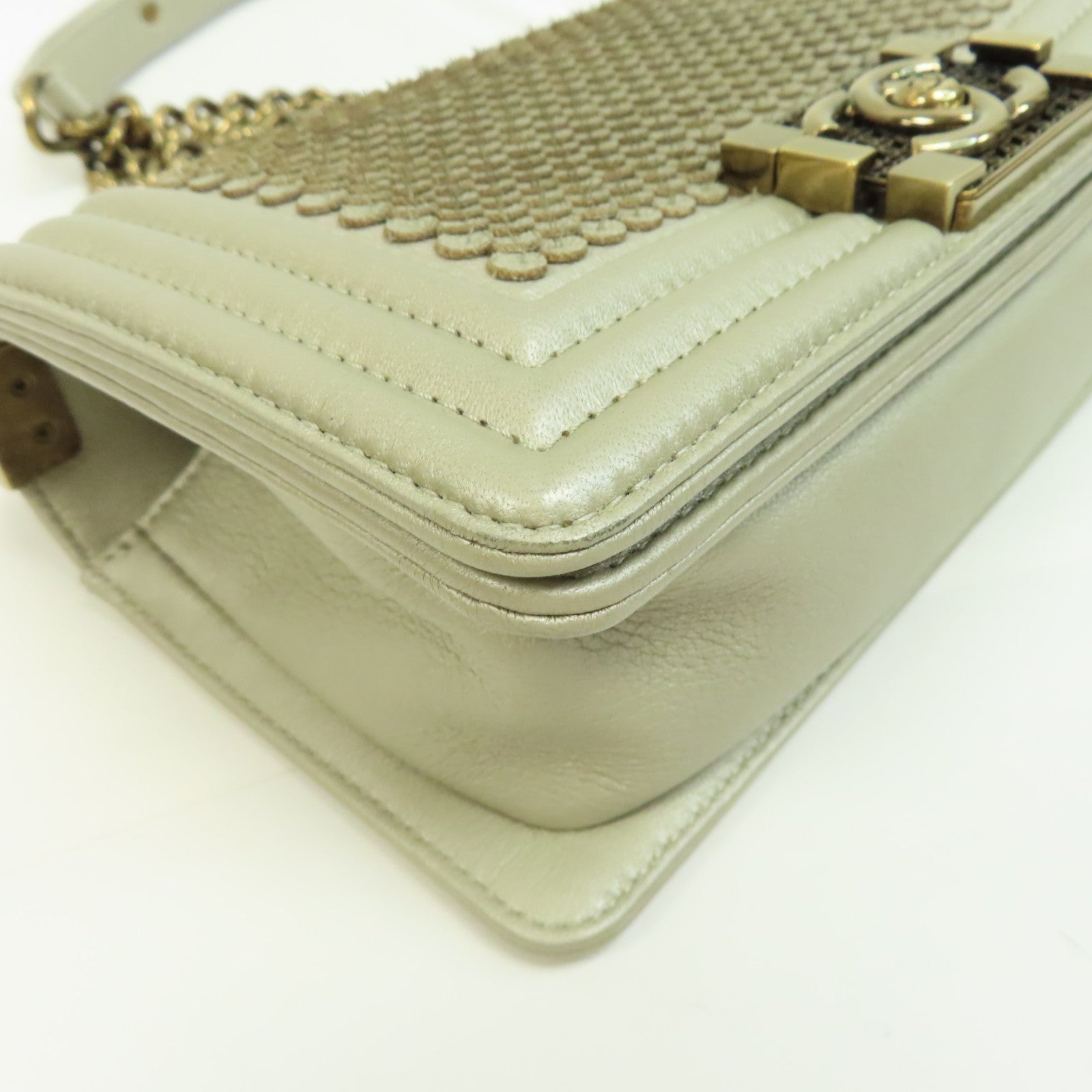 CHANEL 【激減優惠】羊皮皮革Chain Shoulder金扣鏈帶肩背袋金色