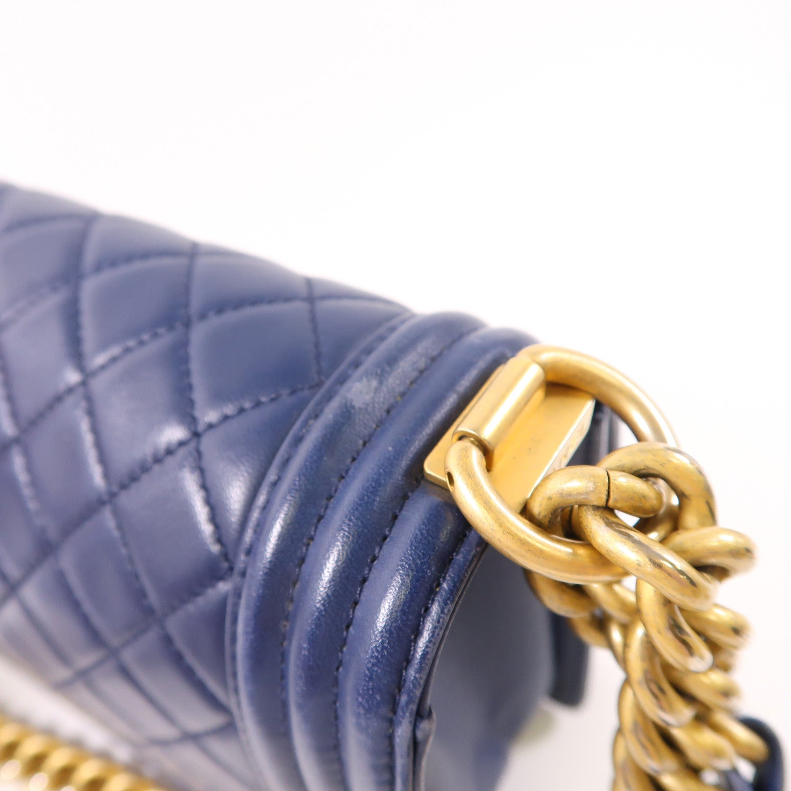 CHANEL CC ¢ÕHW Boy 25cm Chain Shoulder Bag Lambskin Leather Navy