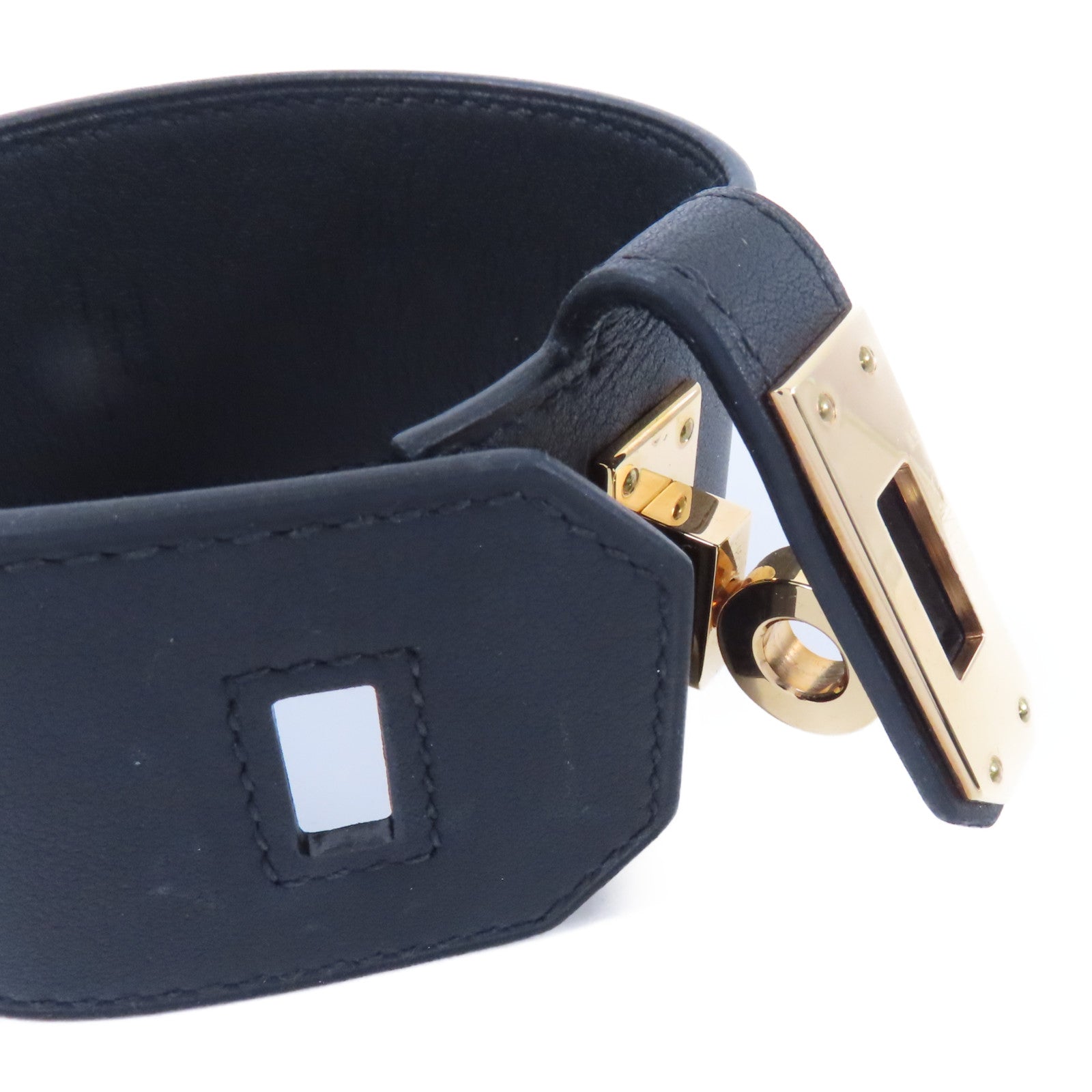HERMES 牛皮皮革Bracelet金扣手鐲89 Noir/黑色
