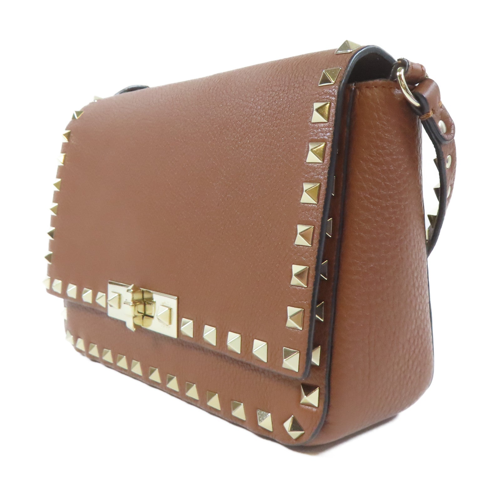 Valentino 牛皮皮革Shoulder Bag金扣肩背袋啡色