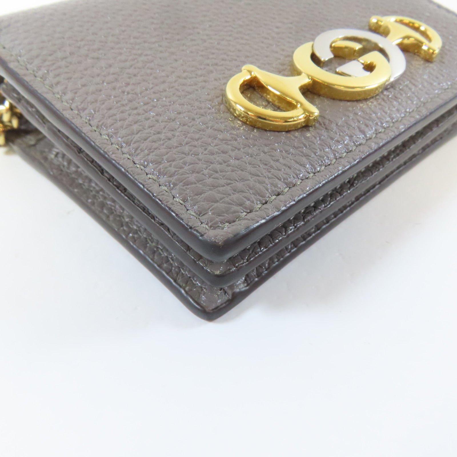 GUCCI 【激減優惠】牛皮皮革Bifold Wallet金扣/銀扣錢包灰色