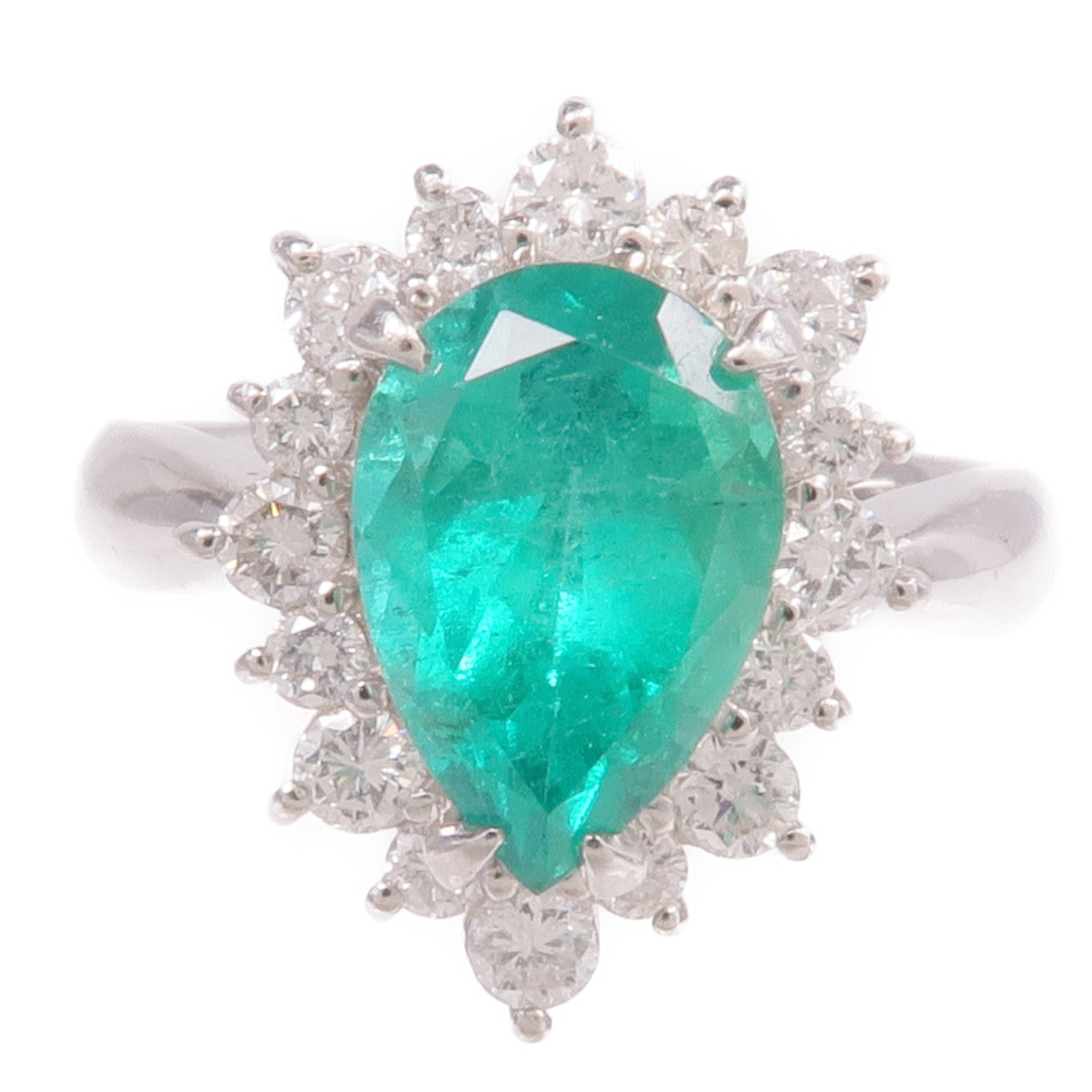 JEWELRY PT900鉑金Emerald Diamond Ring綠寶石/鑽石戒指US#6