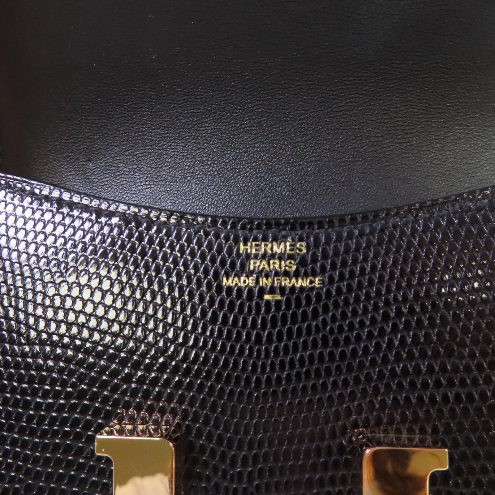 HERMES 蜥蝪皮革Constance Slim金扣錢包黑色