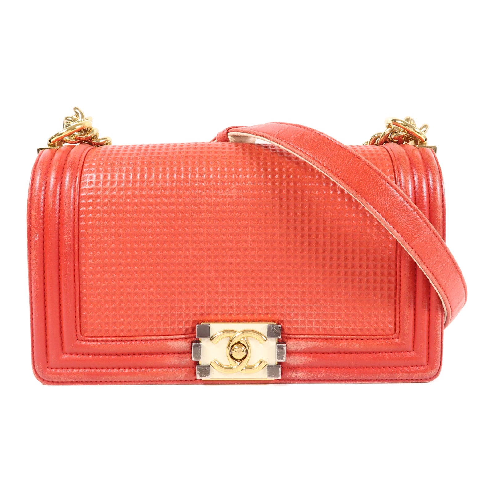 CHANEL 牛皮皮革Boy 25金扣鏈帶肩背袋