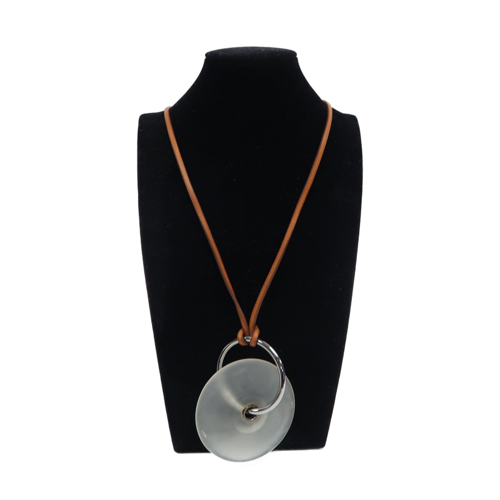HERMES 【激減優惠】Barenia皮革Pendentif EN Cristal項鏈淺黃褐色