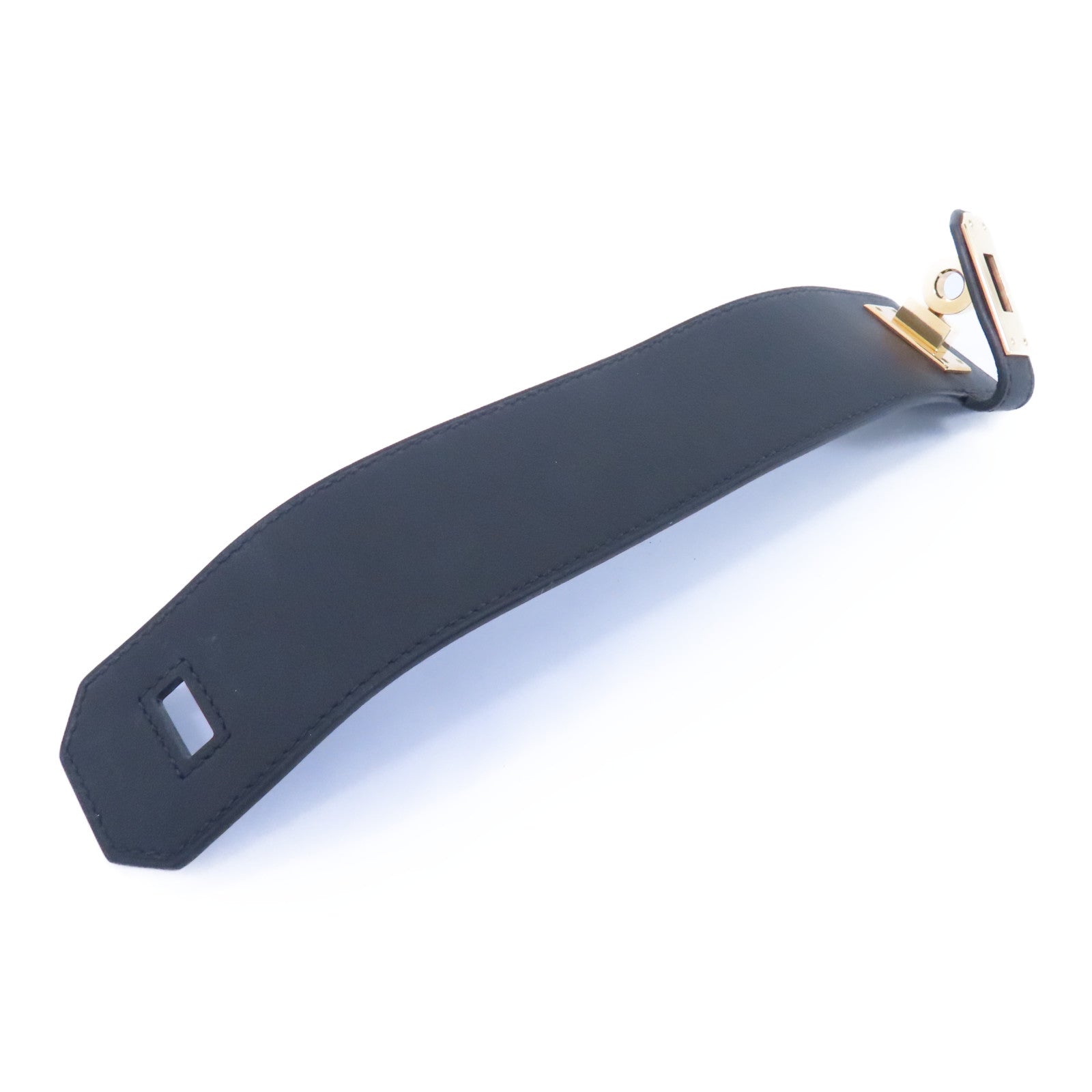 HERMES 牛皮皮革Bracelet金扣手鐲89 Noir/黑色