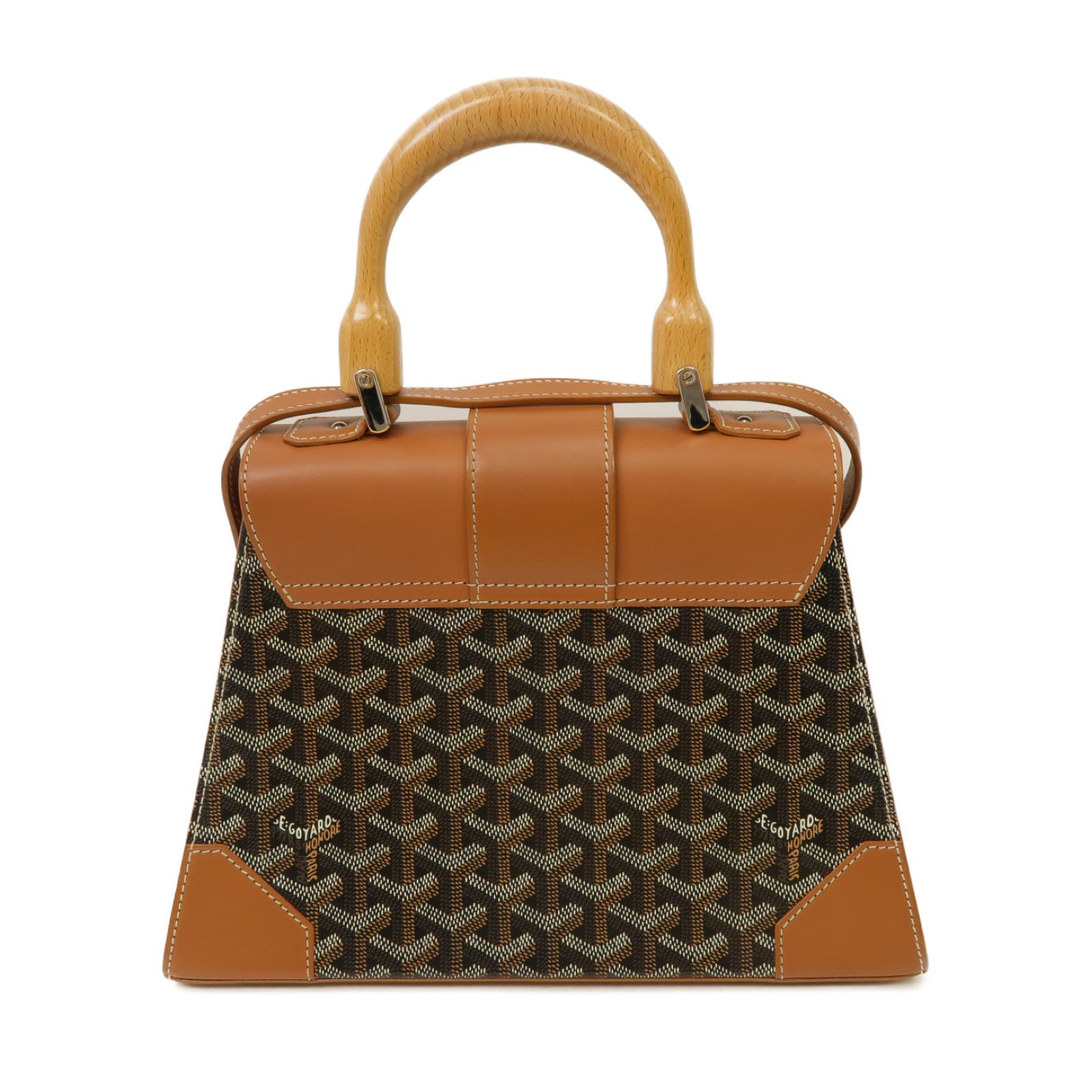 GOYARD 皮革/塗層帆布Saigon PM銀扣手挽肩背兩用袋黑色/啡色