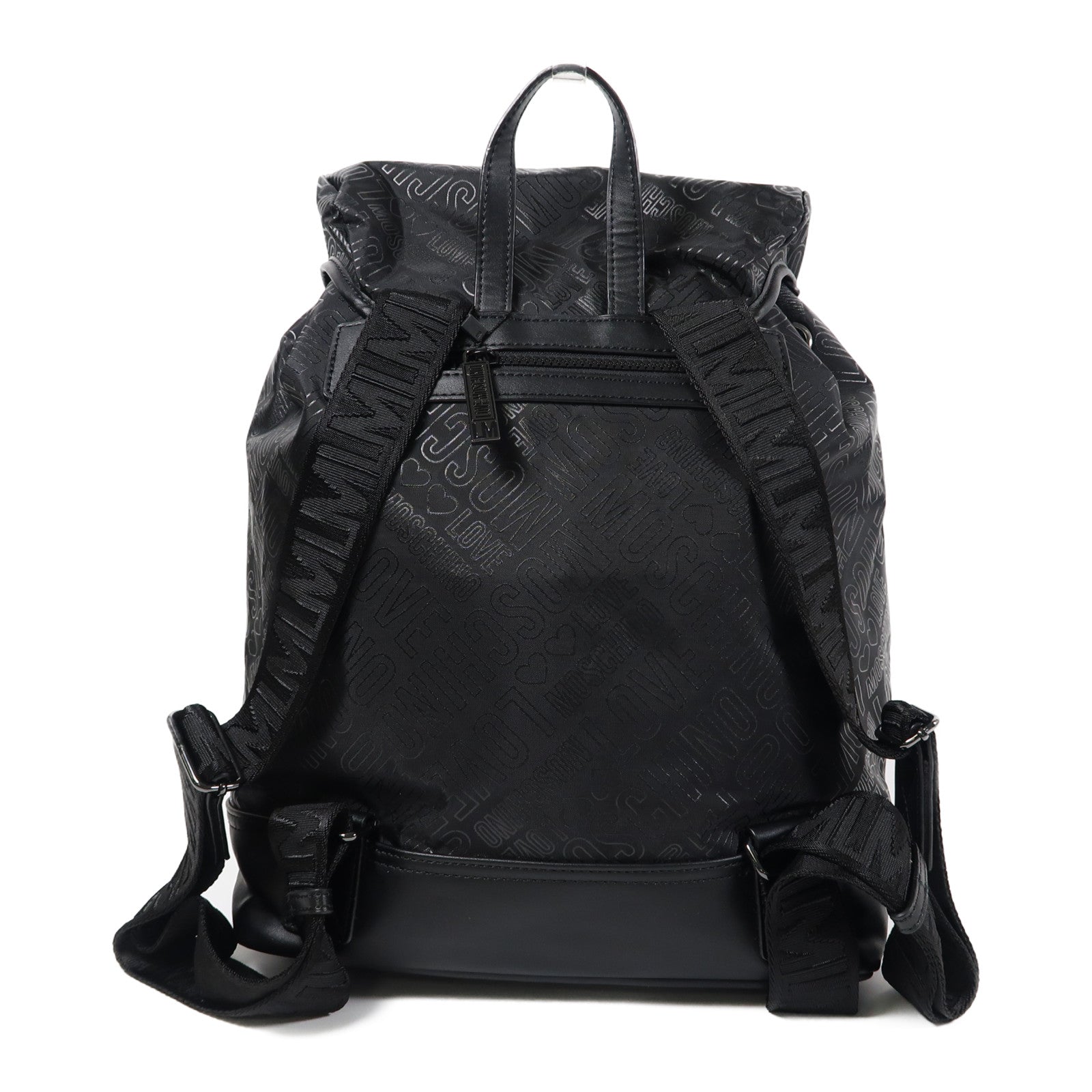 MOSCHINO 尼龍Backpack銀扣背包黑色