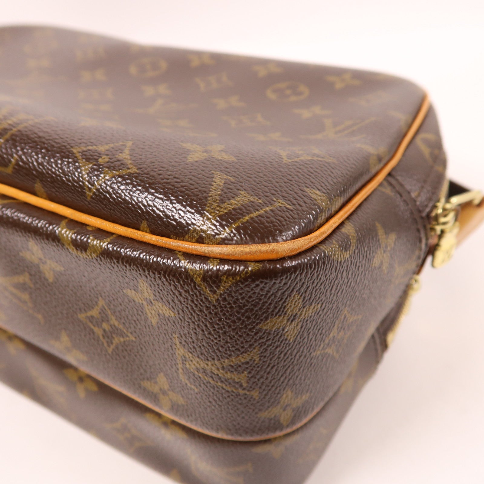LOUIS VUITTON Monogram Reporter PM金扣肩背袋棕色