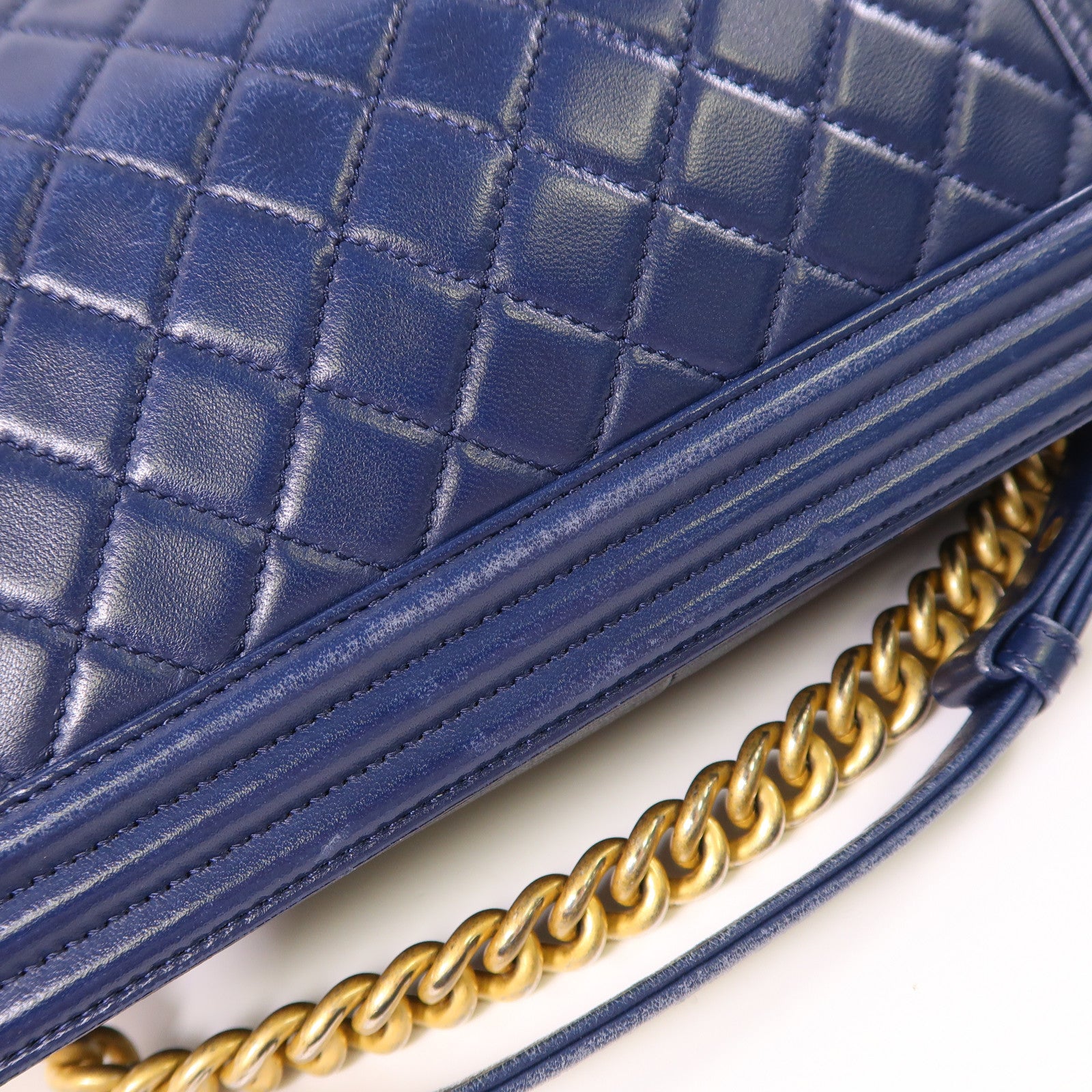 CHANEL CC ¢ÕHW Boy 25cm Chain Shoulder Bag Lambskin Leather Navy