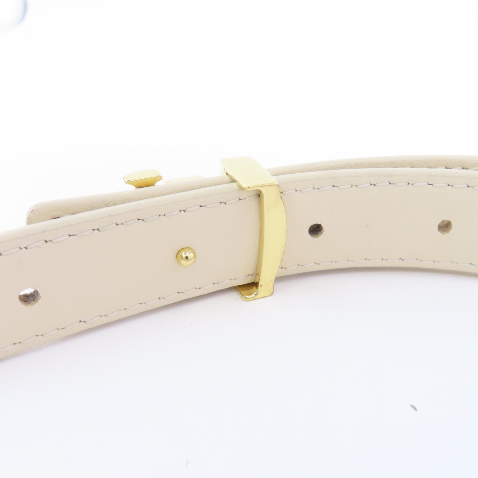 LOUIS VUITTON Damier Azur Belt 80cm金扣皮帶米色
