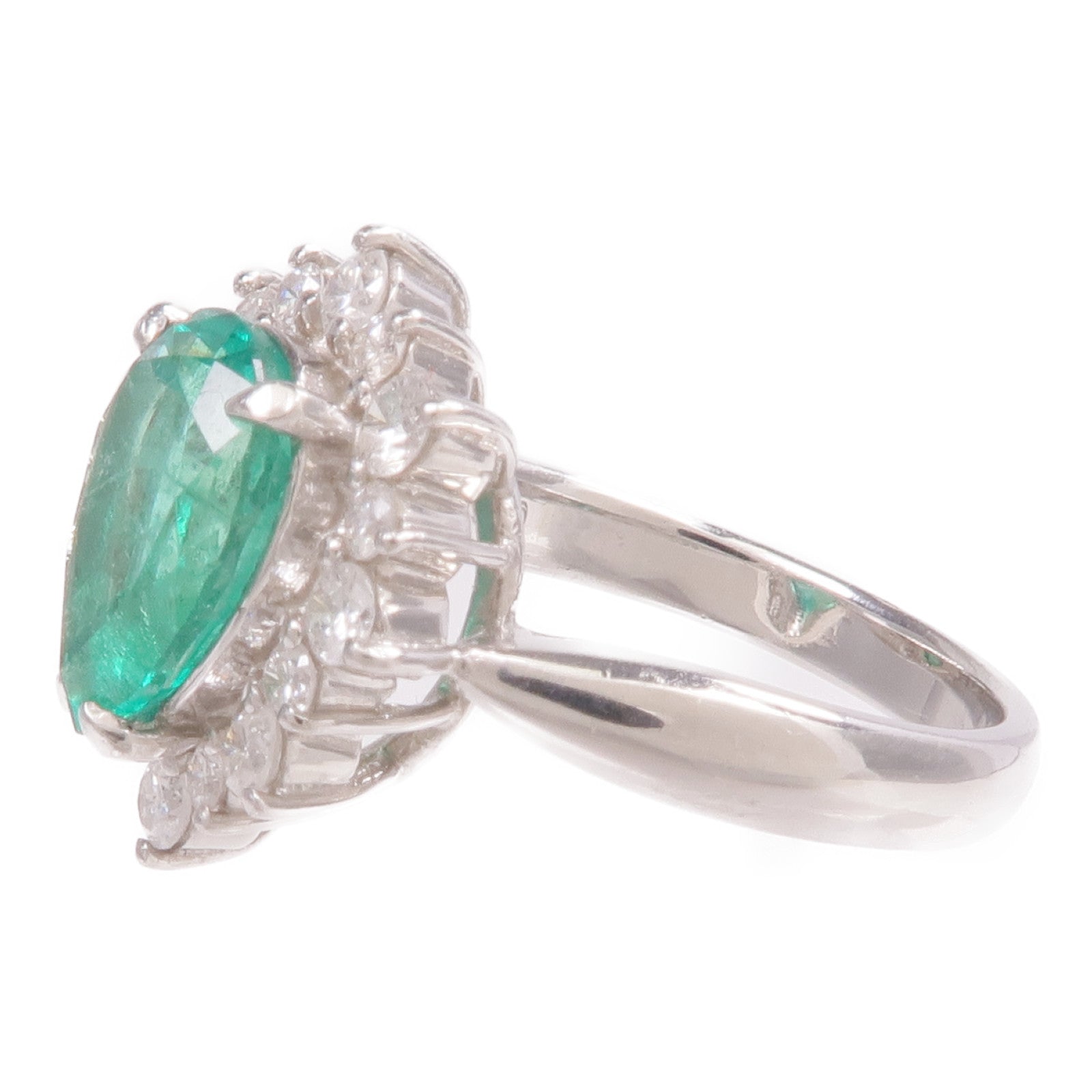 JEWELRY PT900鉑金Emerald Diamond Ring綠寶石/鑽石戒指US#6