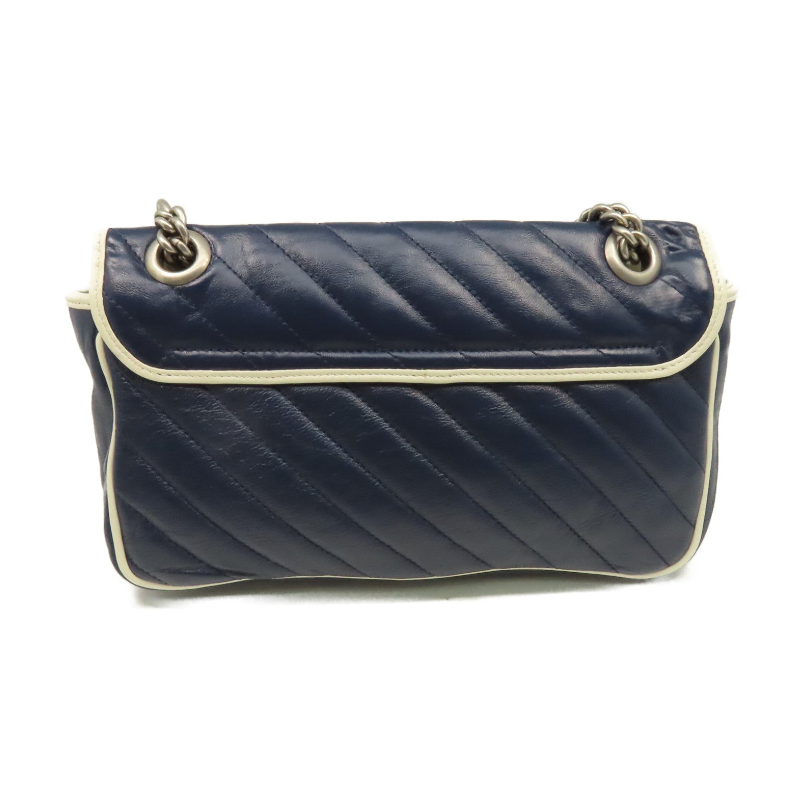 GUCCI 【激減優惠】牛皮皮革GG Marmont Small Shoulder Bag鏈帶肩背袋寶藍色/米白色