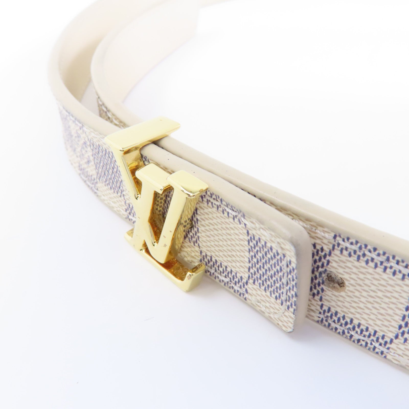 LOUIS VUITTON Damier Azur Belt 80cm金扣皮帶米色