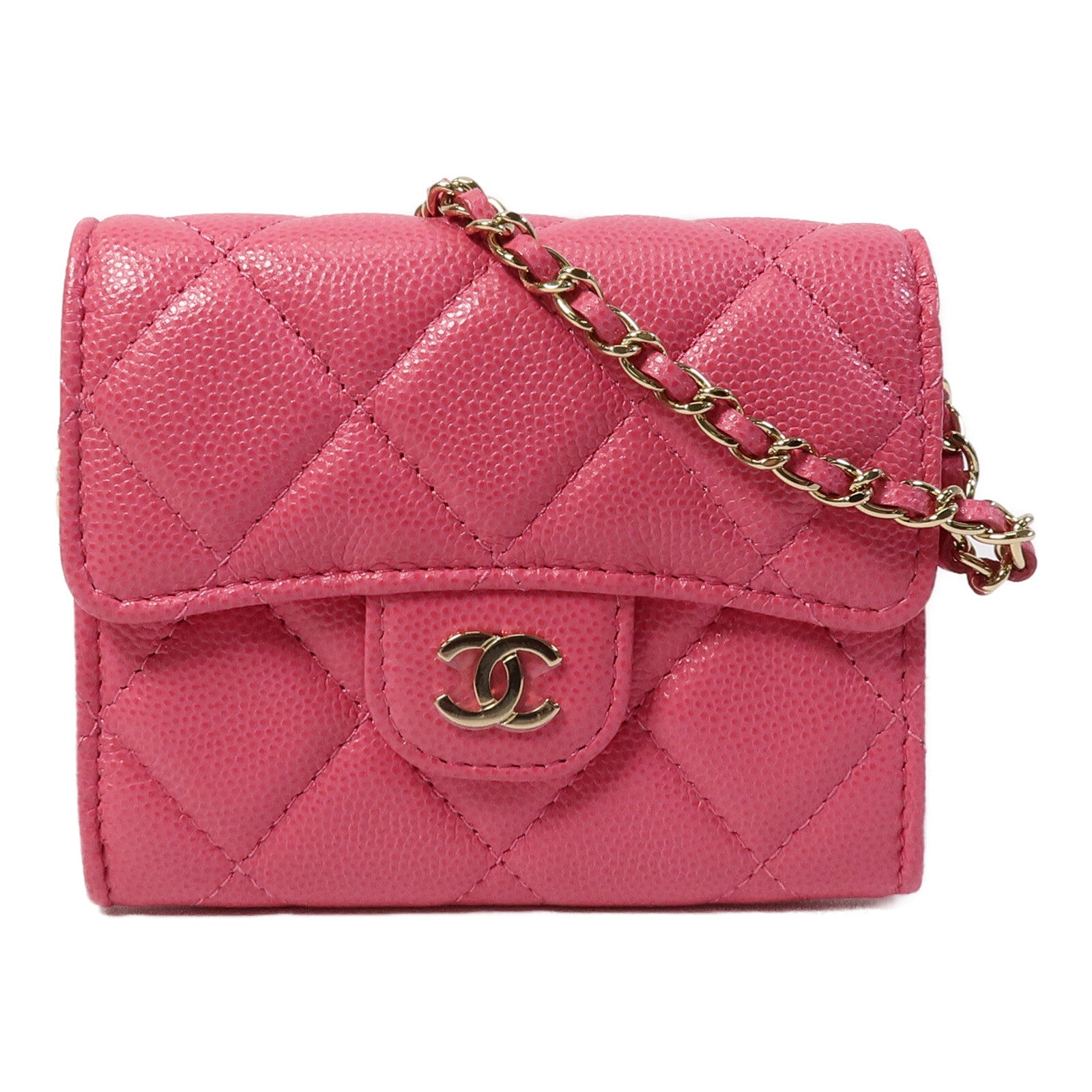 CHANEL 牛皮皮革Quiled Flap Card Holder On Chain鏈帶肩背袋