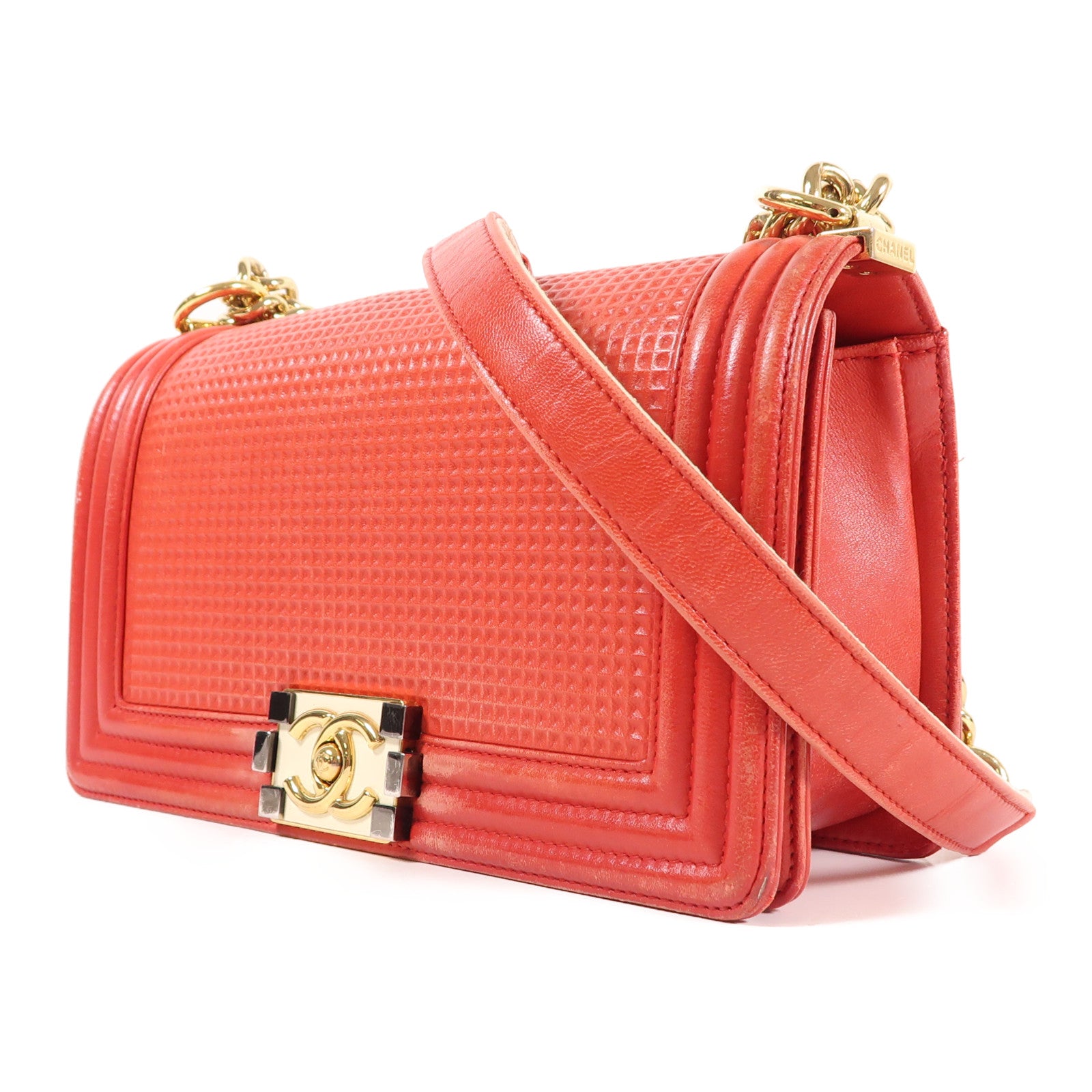 CHANEL 牛皮皮革Boy 25金扣鏈帶肩背袋