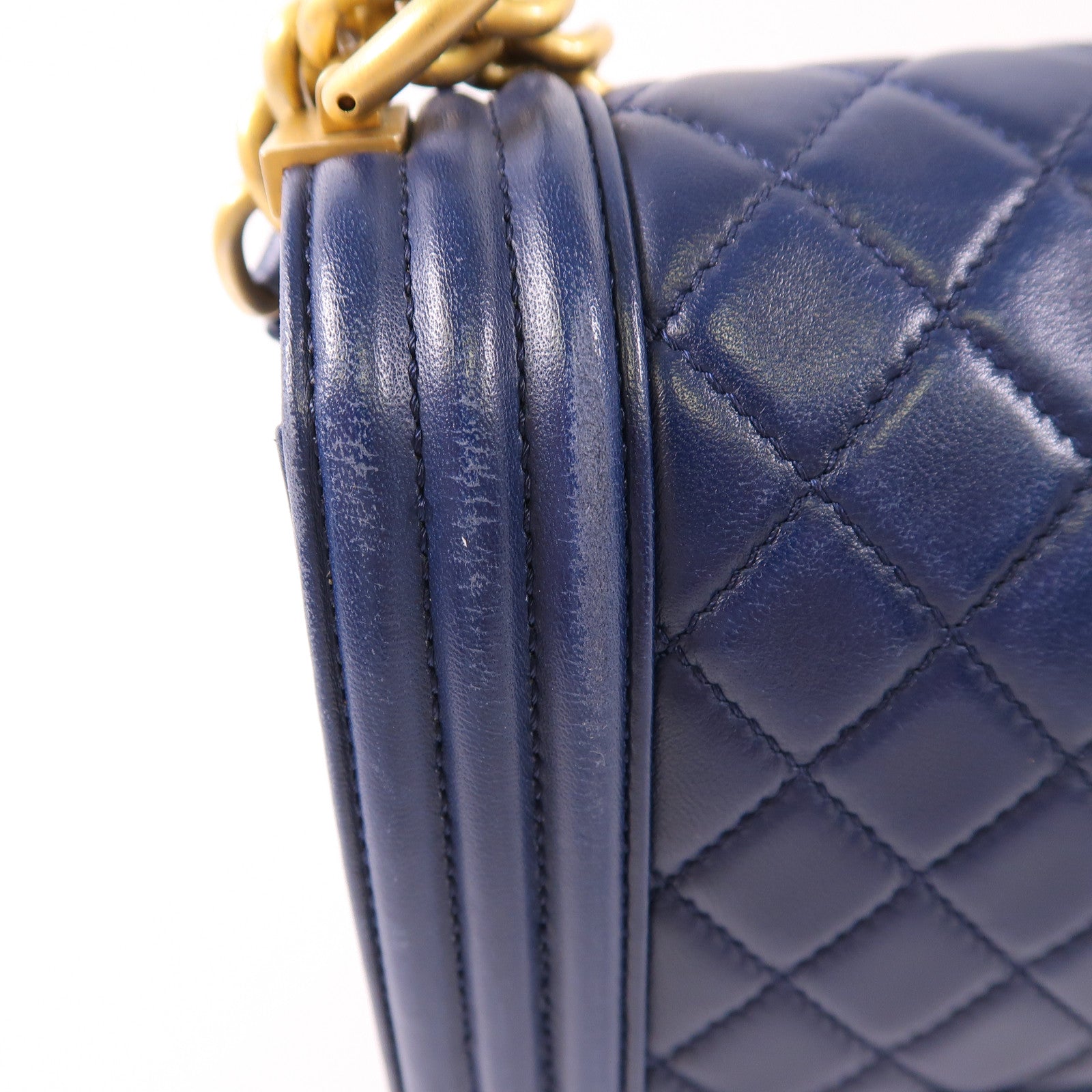 CHANEL CC ¢ÕHW Boy 25cm Chain Shoulder Bag Lambskin Leather Navy