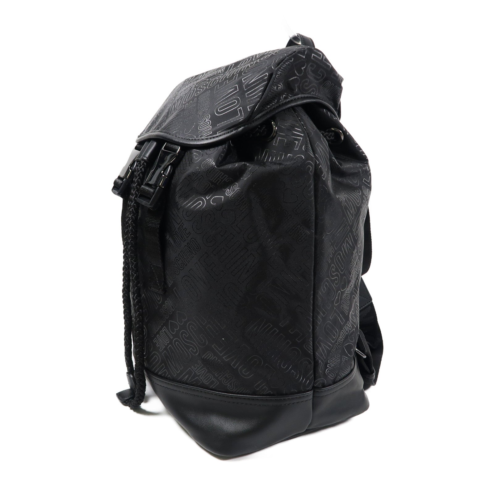MOSCHINO 尼龍Backpack銀扣背包黑色
