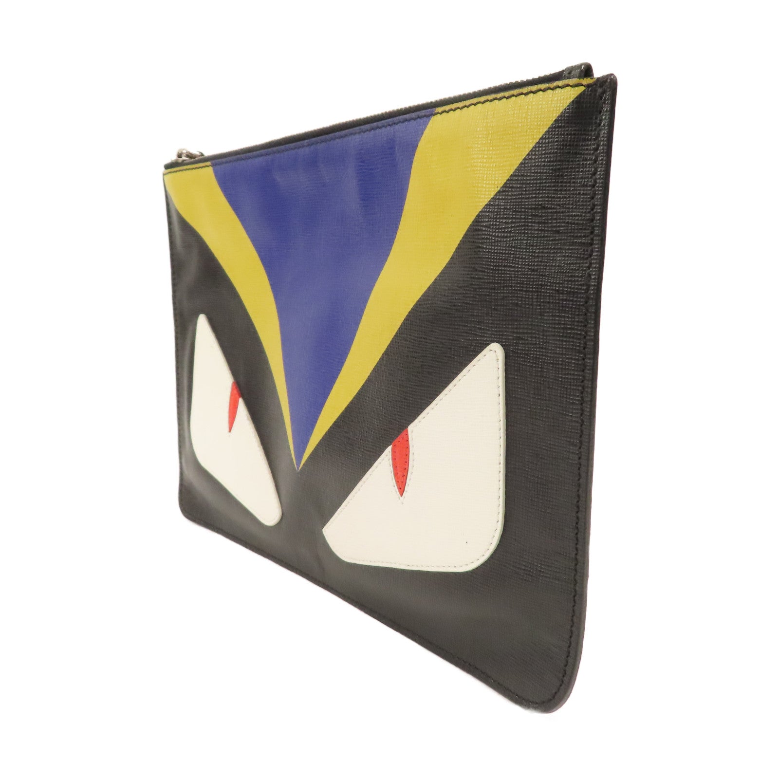 FENDI 牛皮皮革Monster Clutch Bag銀扣手拿包黑色