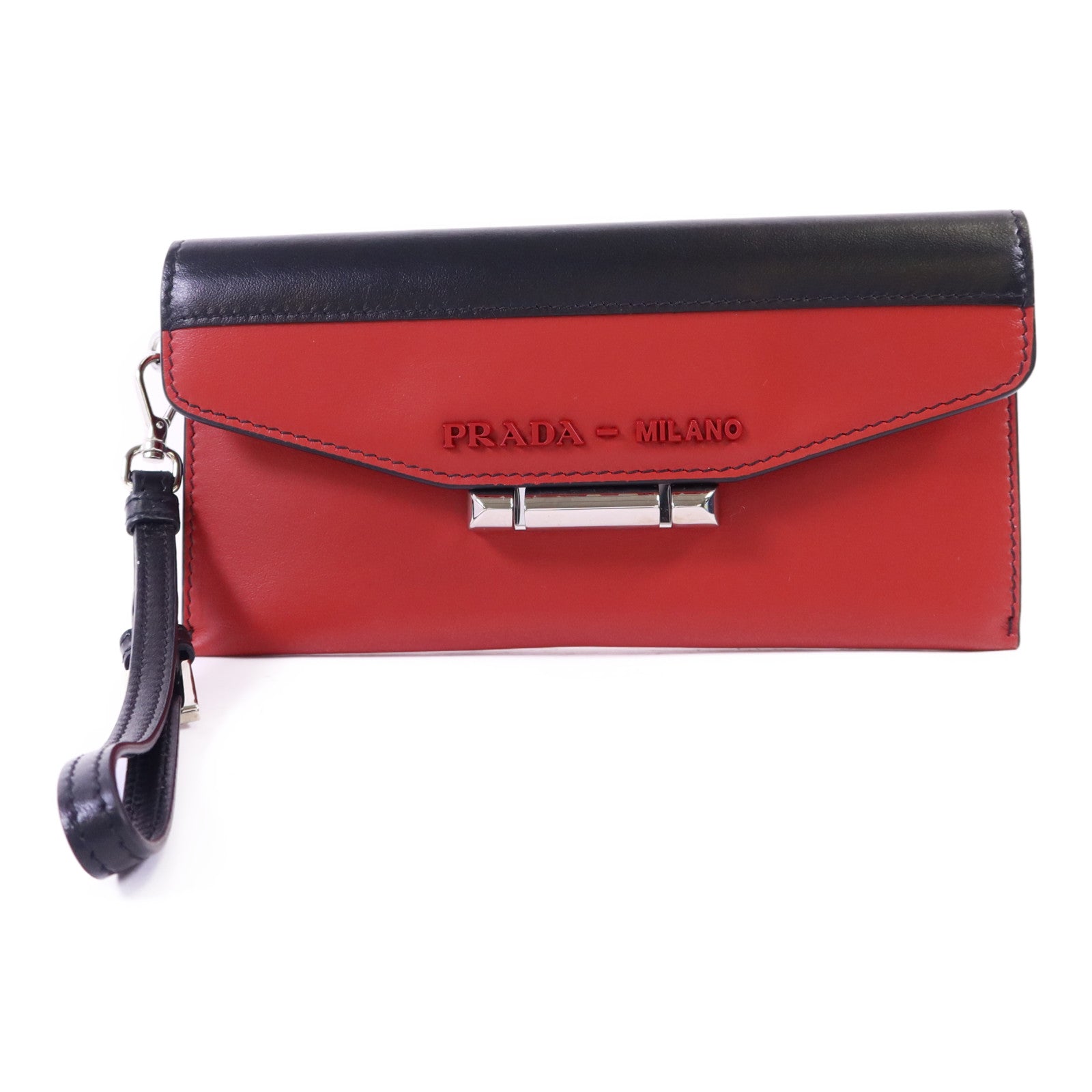 PRADA 【激減優惠】牛皮皮革Clutch銀扣手拿包