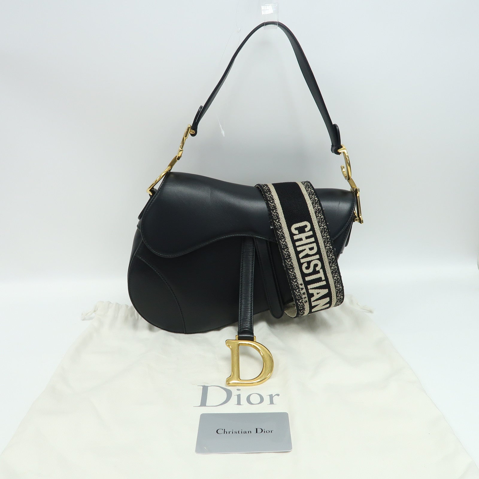 Dior 【激減優惠】牛皮皮革Saddle Bag金扣手挽肩背兩用袋黑色