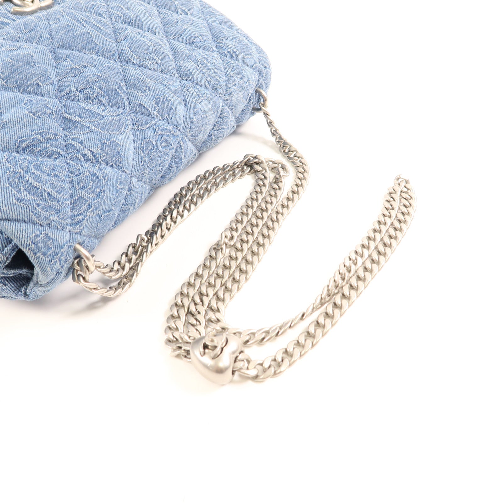 CHANEL 牛仔布Chain Shoulder 銀扣鏈帶肩背袋