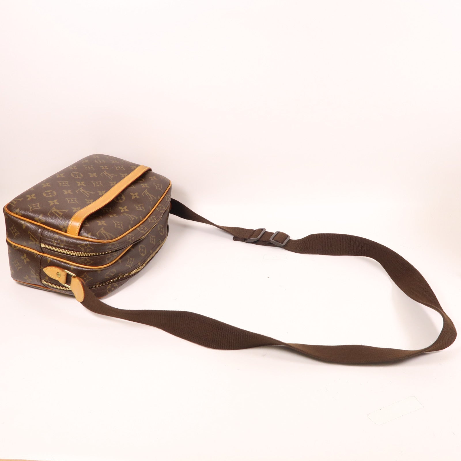 LOUIS VUITTON Monogram Reporter PM金扣肩背袋棕色