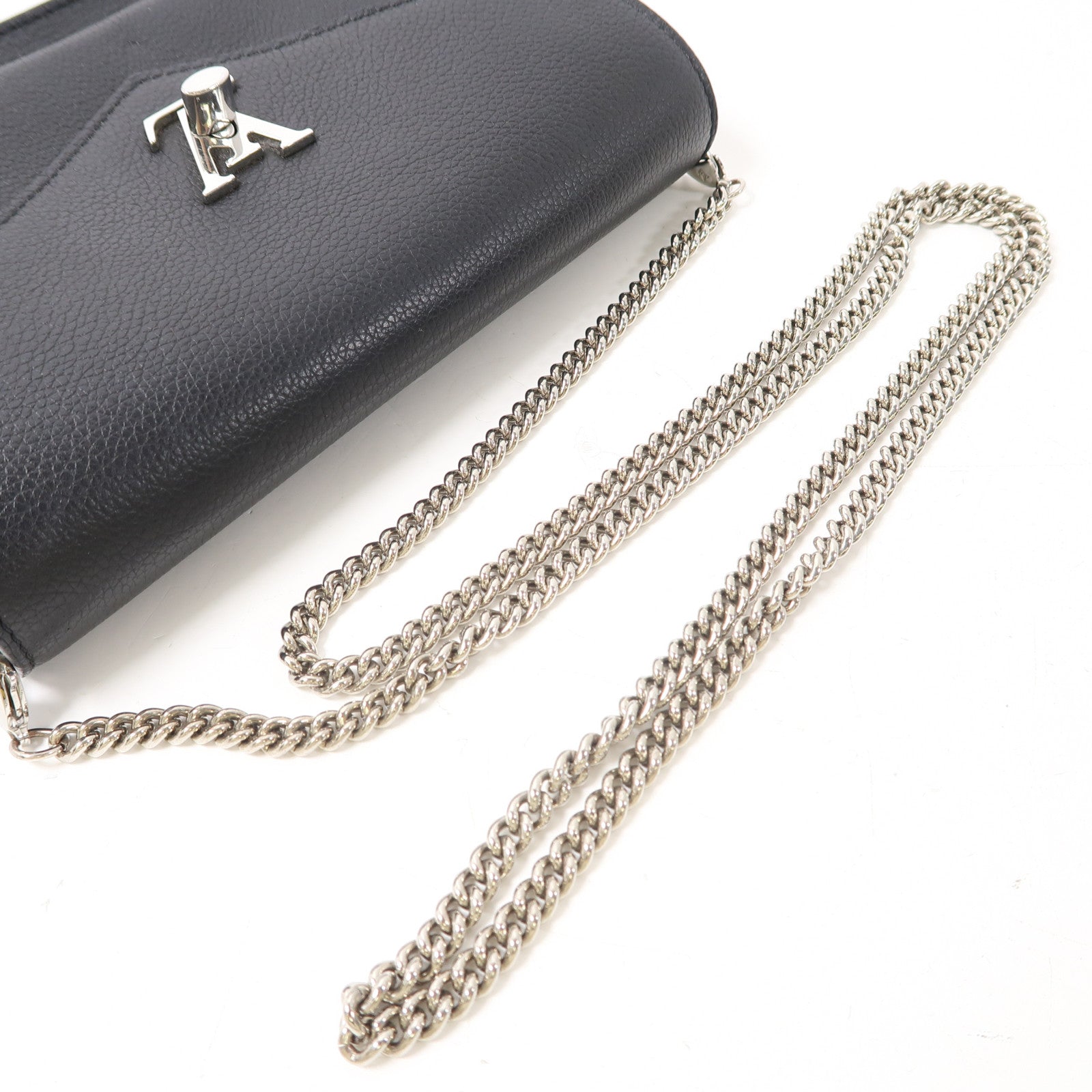 LOUIS VUITTON 牛皮皮革Mylockme銀扣鏈帶肩背袋黑色