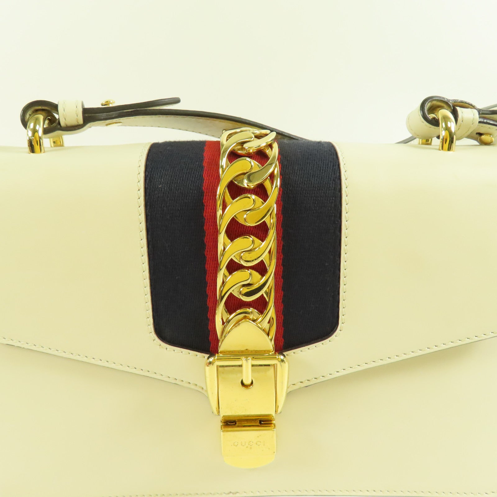 GUCCI GG GHW Sylvie Shoulder Bag Calfskin Leather Beige