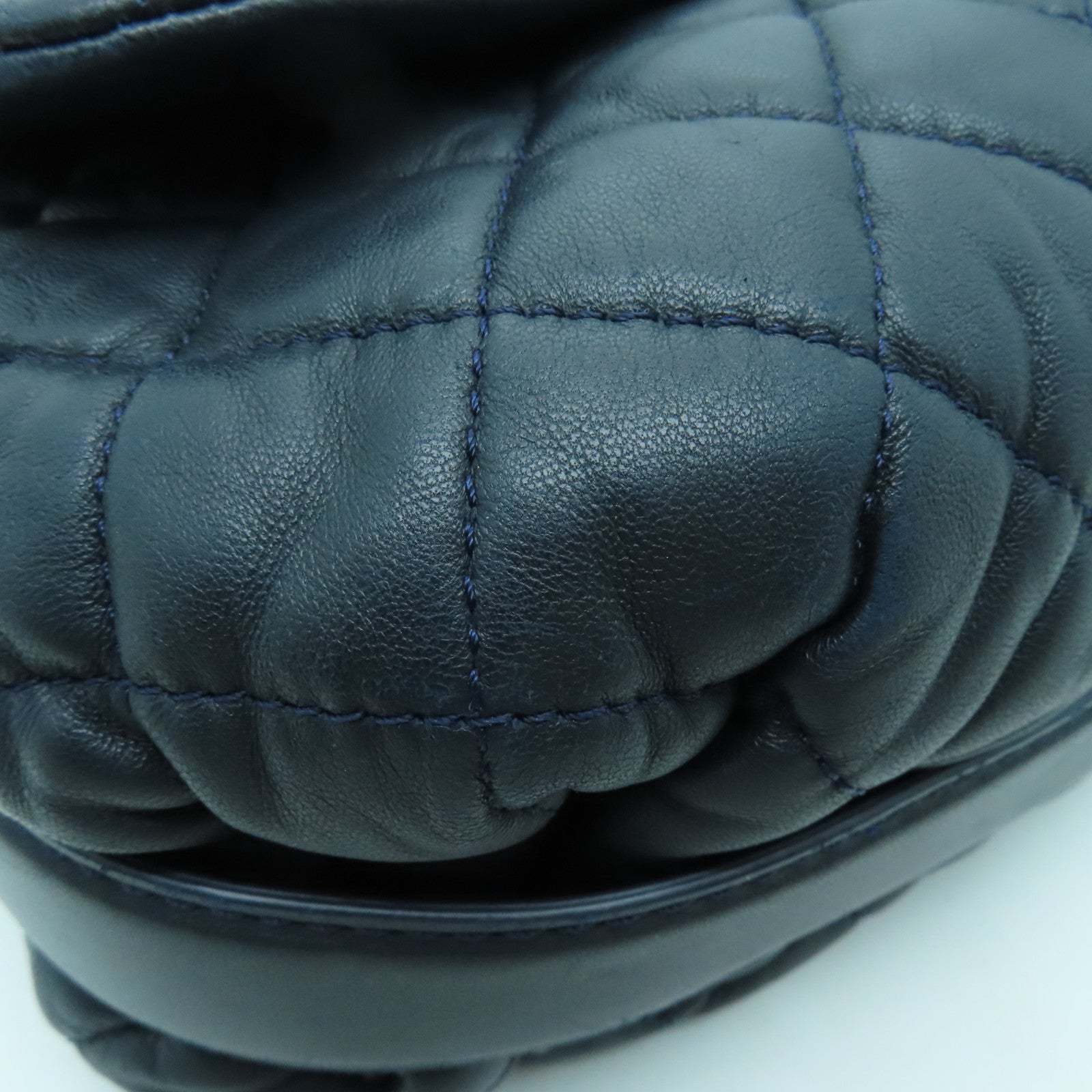 CHANEL **【清倉大減價】菱格皮革Shoulder Bag銀扣肩背袋藍色