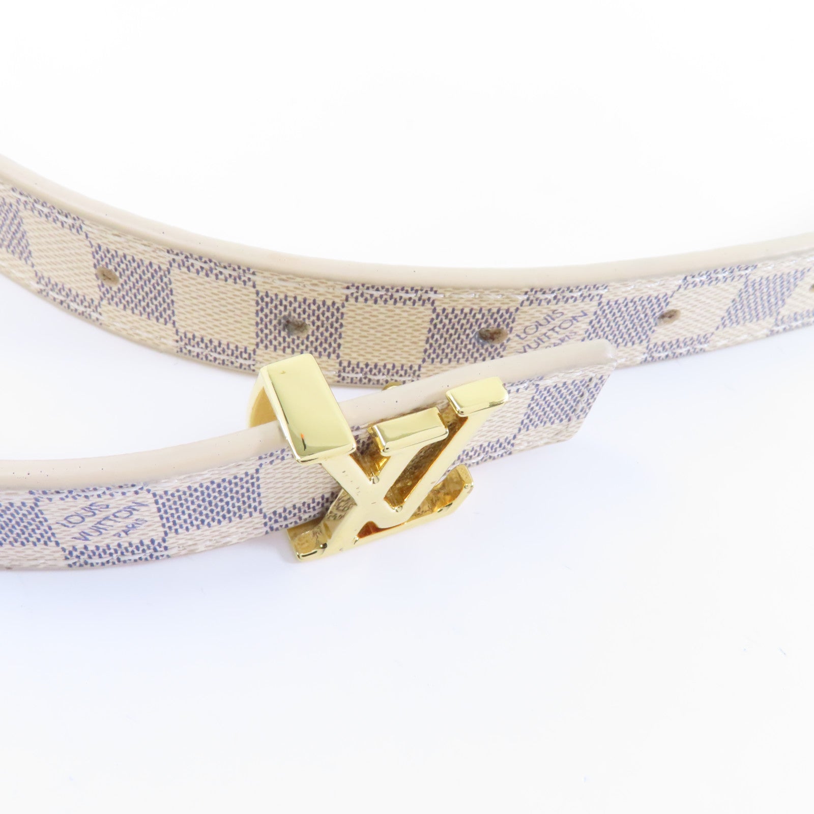 LOUIS VUITTON Damier Azur Belt 80cm金扣皮帶米色