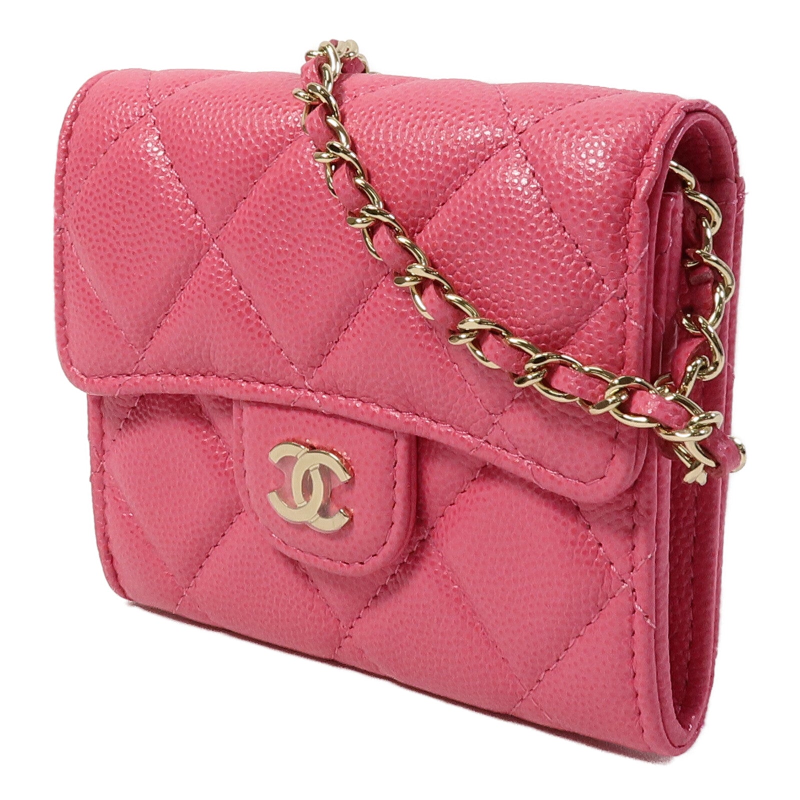 CHANEL 牛皮皮革Quiled Flap Card Holder On Chain鏈帶肩背袋