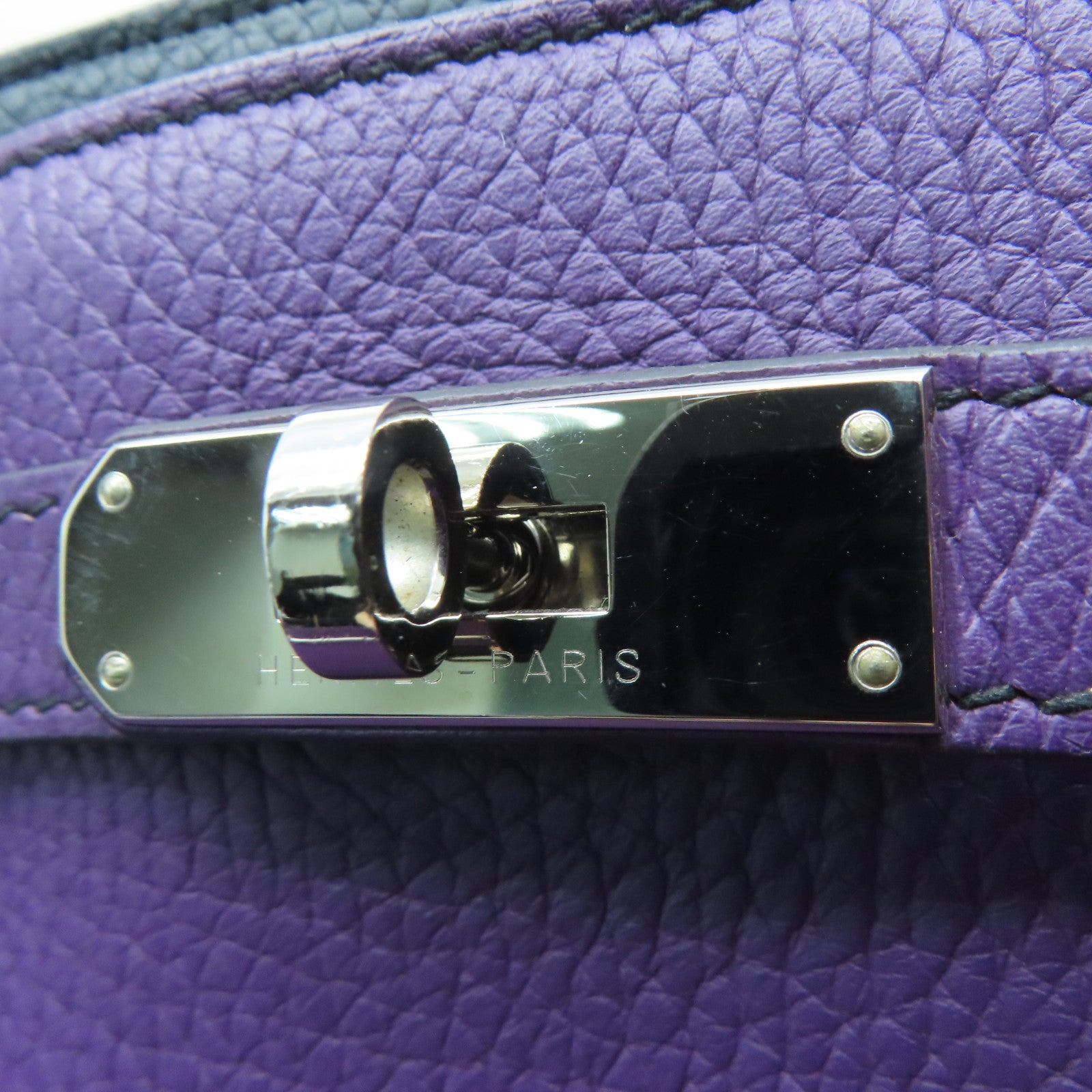 HERMES 【激減優惠】Clemence皮革So Kelly 26 One Shoulder銀扣肩背袋紫色