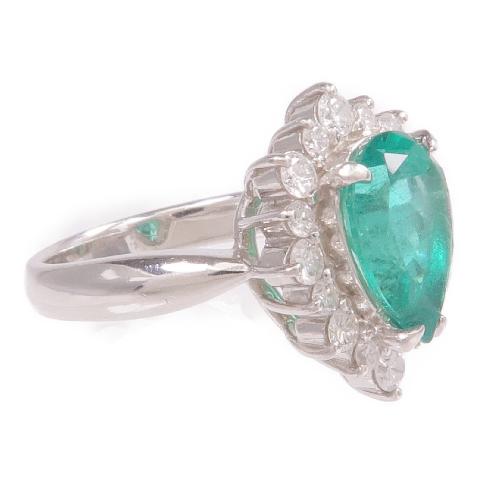 JEWELRY PT900鉑金Emerald Diamond Ring綠寶石/鑽石戒指US#6