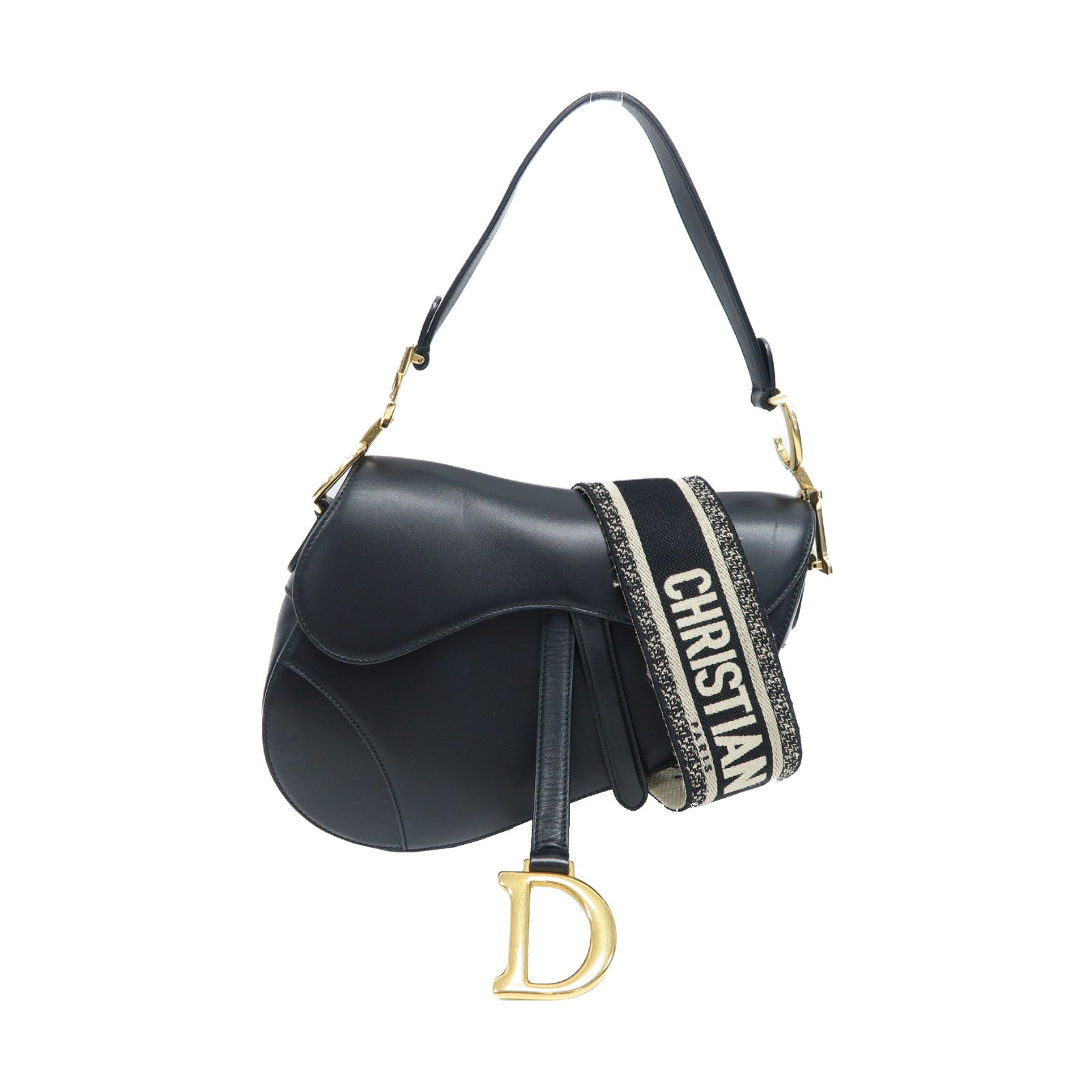 Dior 【激減優惠】牛皮皮革Saddle Bag金扣手挽肩背兩用袋黑色
