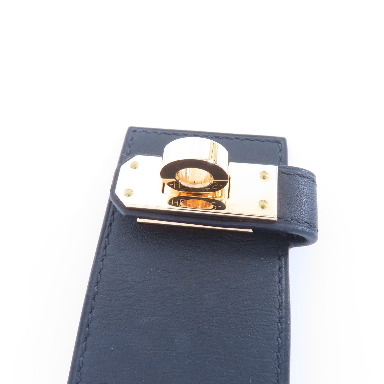 HERMES 牛皮皮革Bracelet金扣手鐲89 Noir/黑色