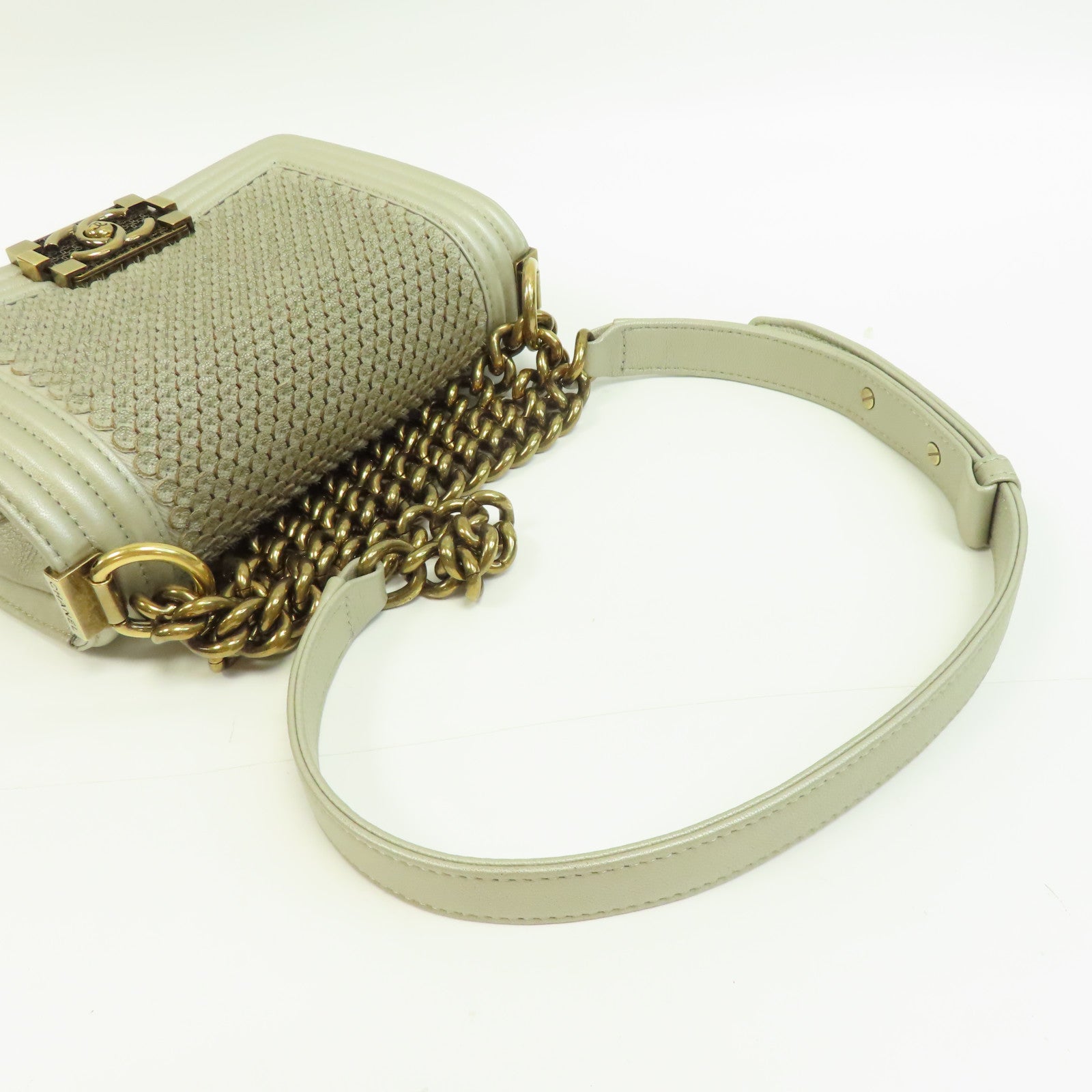 CHANEL 【激減優惠】羊皮皮革Chain Shoulder金扣鏈帶肩背袋金色