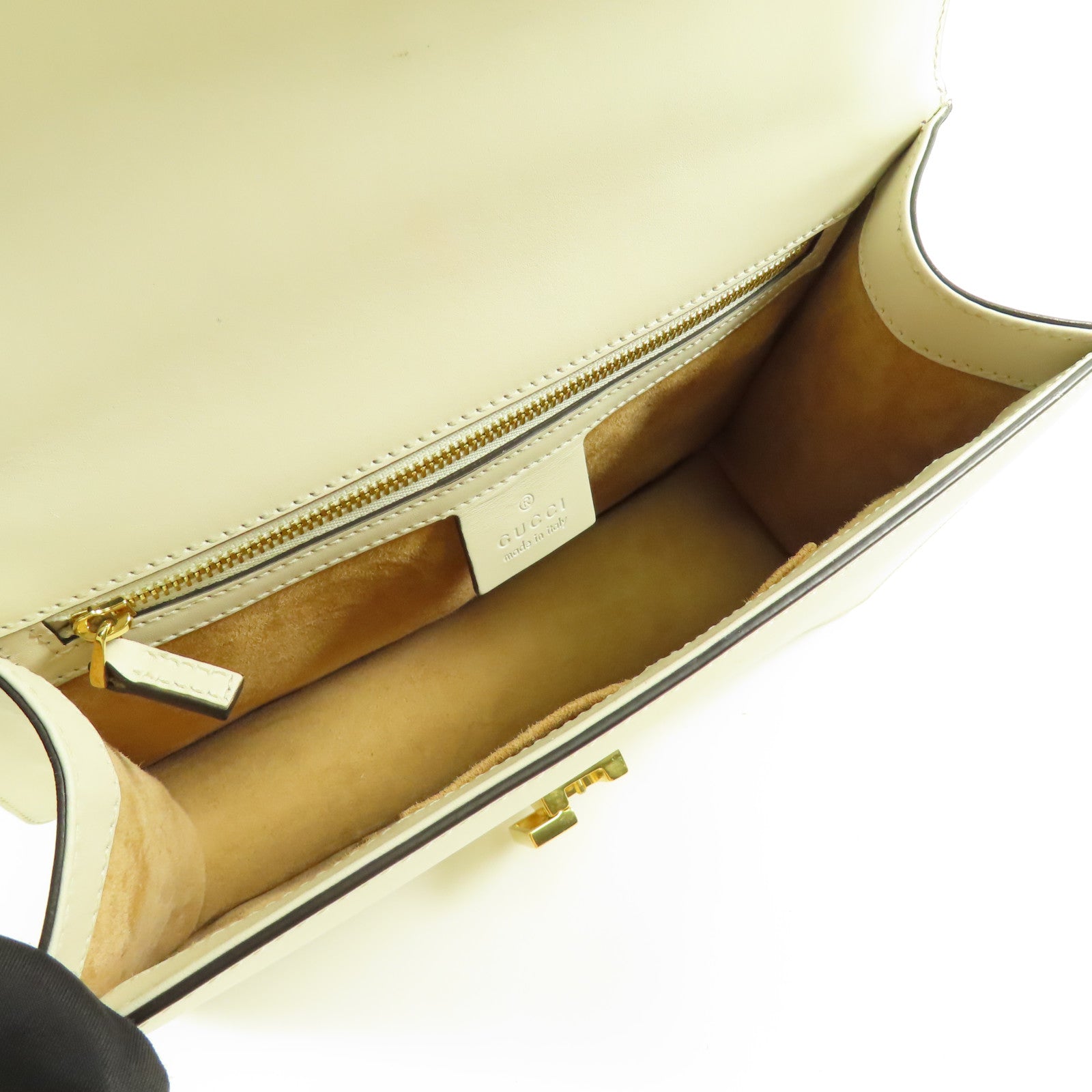 GUCCI GG GHW Sylvie Shoulder Bag Calfskin Leather Beige