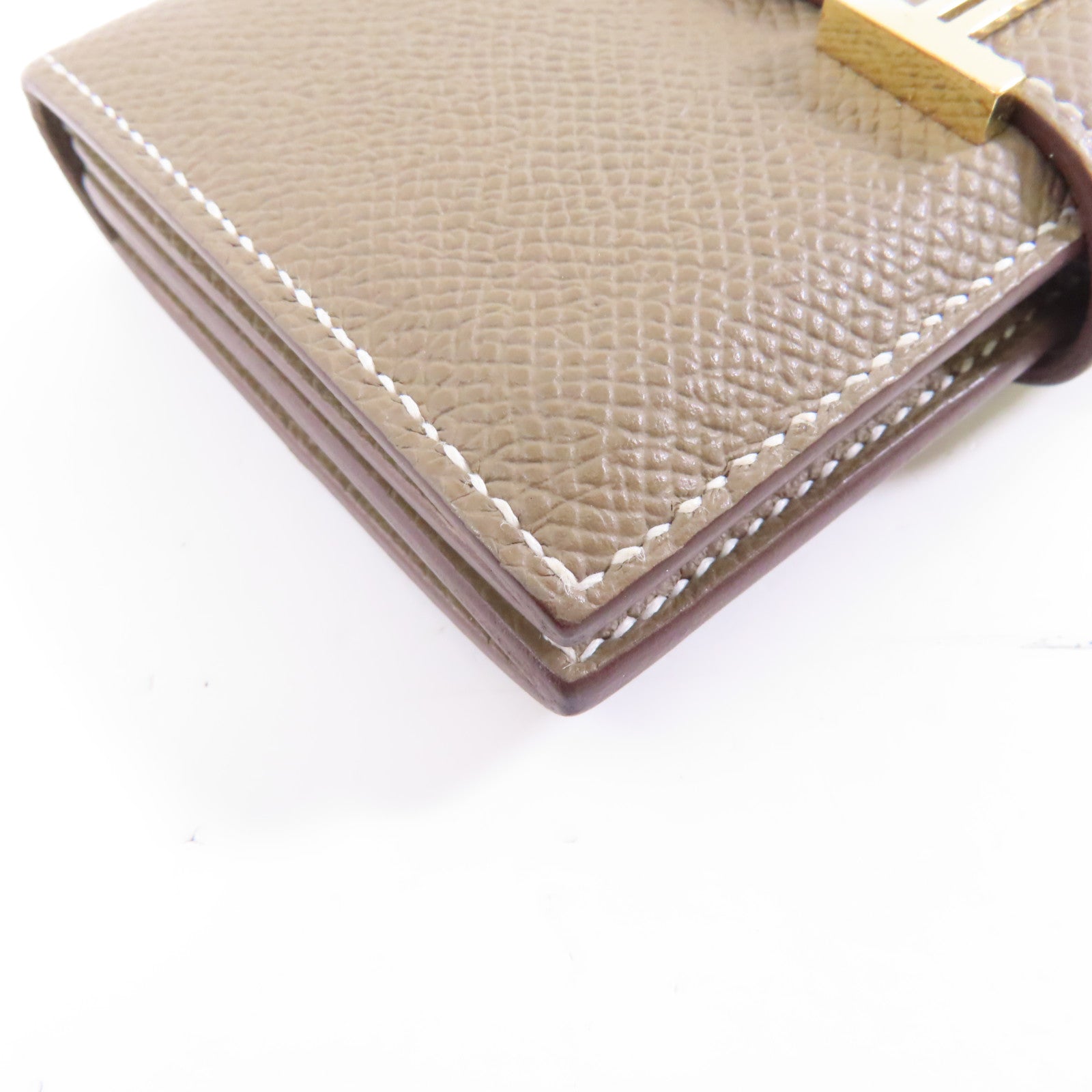 HERMES Epsom皮革Bearn Card Case金扣卡片套Etoupe/米灰色